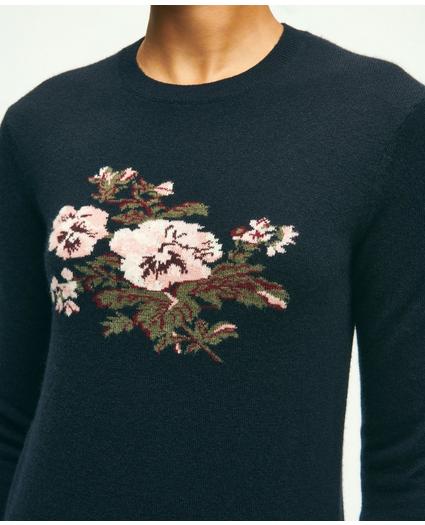 Silk Cashmere Floral Intarsia Crewneck Sweater