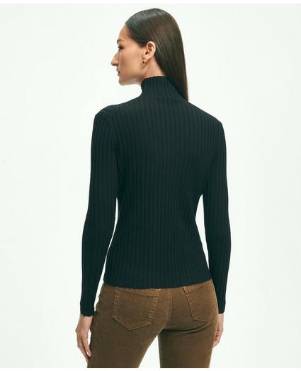 Silk-Blend Mock Neck Ribbed Sweater