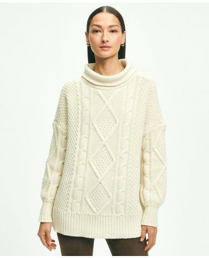 Oversize Merino Wool Mock Neck Aran Knit Sweater