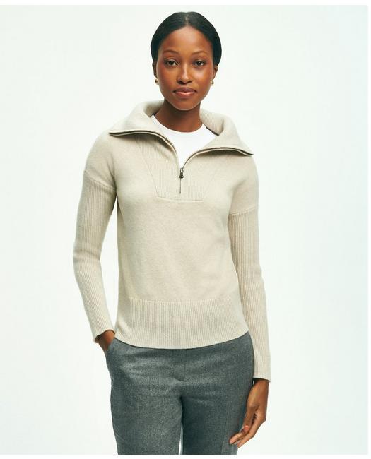 Brooks Brothers Wool Cashmere Half-zip Sweater | Oatmeal | Size Medium