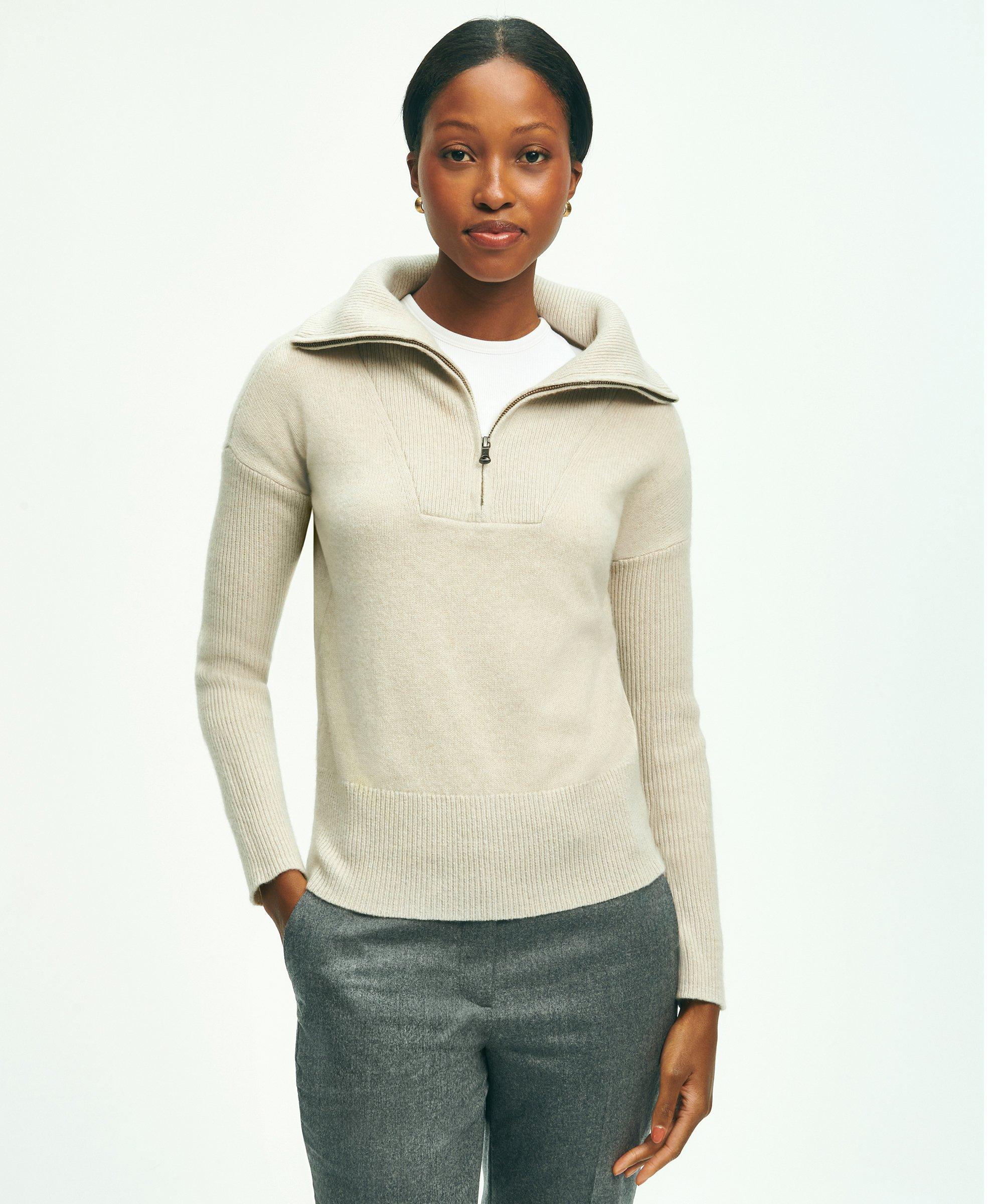 Brooks Brothers Wool Cashmere Half-zip Sweater | Oatmeal | Size Medium