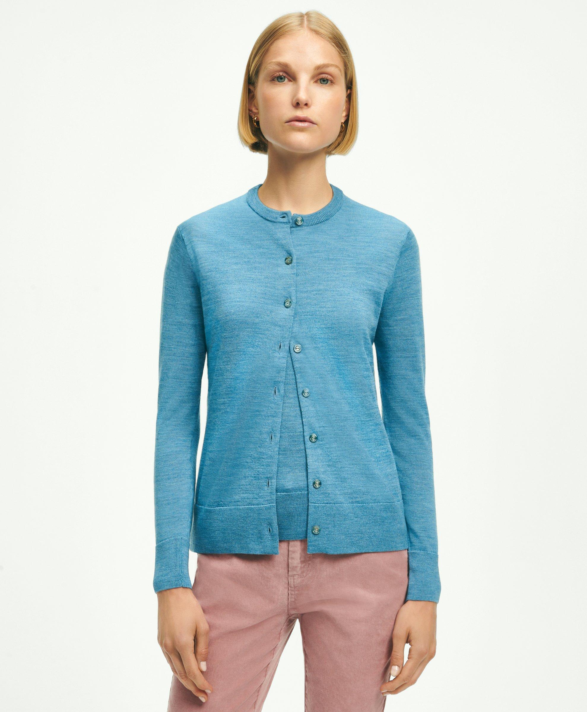 Brooks Brothers Twinset Cardigan In Merino Wool Sweater In Blue Heather