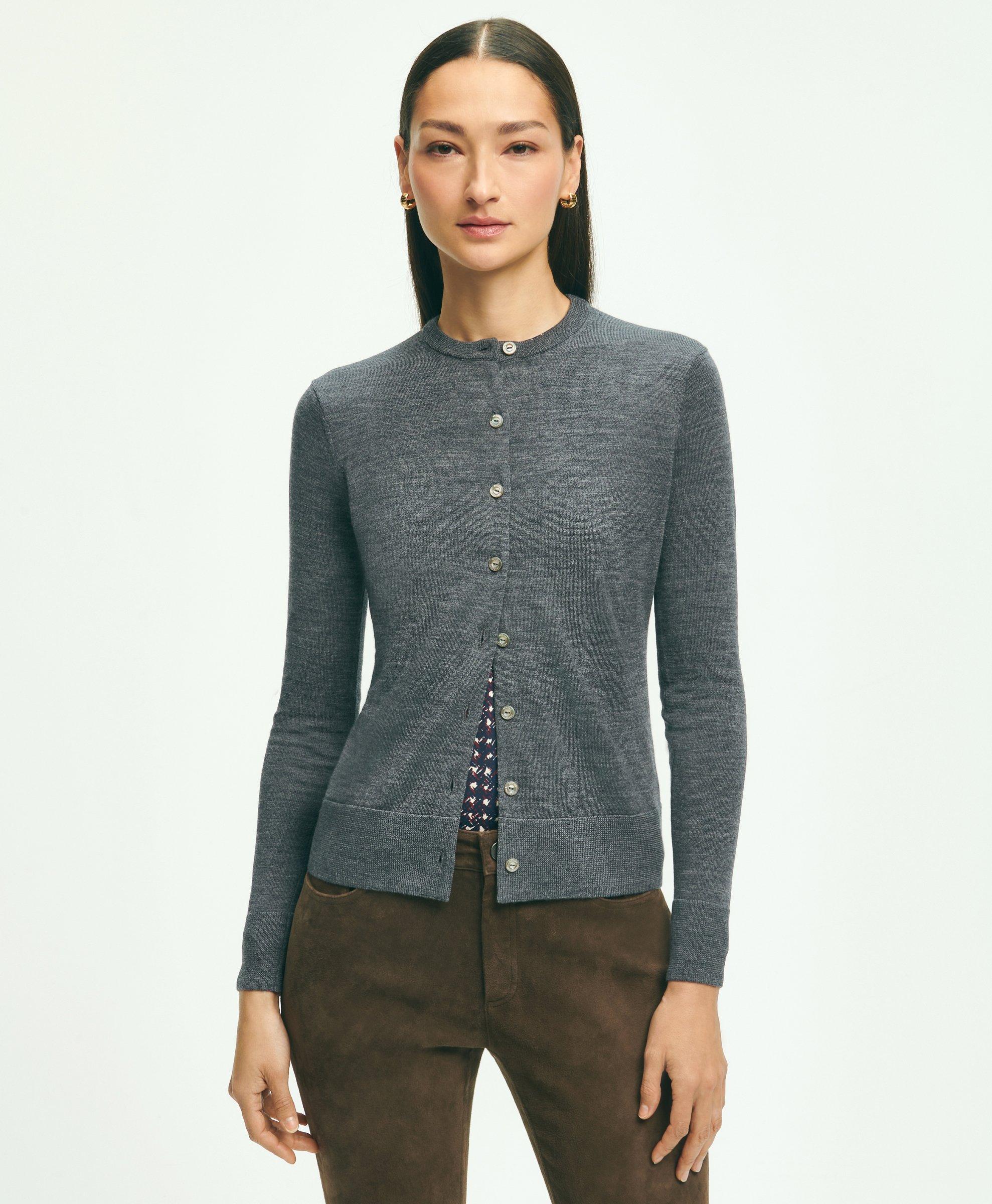 Brooks Brothers Merino Wool Cardigan Sweater | Grey Heather | Size Small