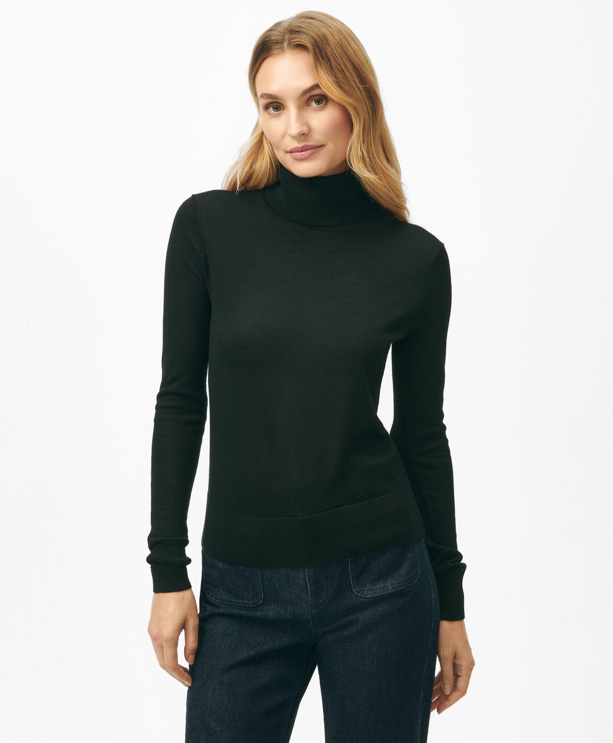 Brooks Brothers Merino Wool Turtleneck Sweater In Black
