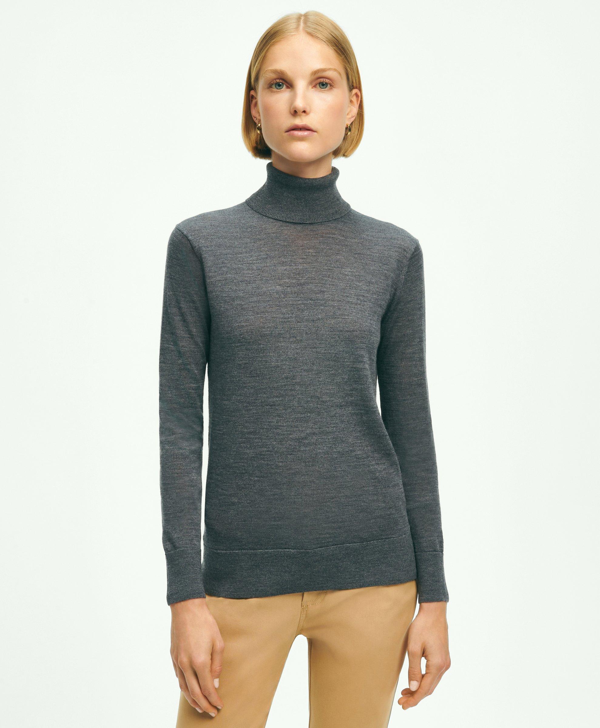 Brooks Brothers Merino Wool Turtleneck Sweater | Grey Heather | Size Medium