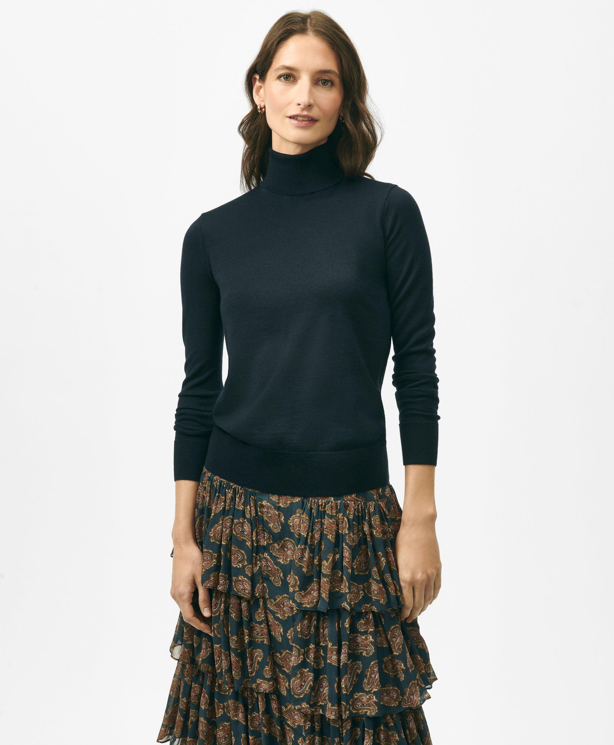 Brooks Brothers Merino Wool Turtleneck Sweater In Navy