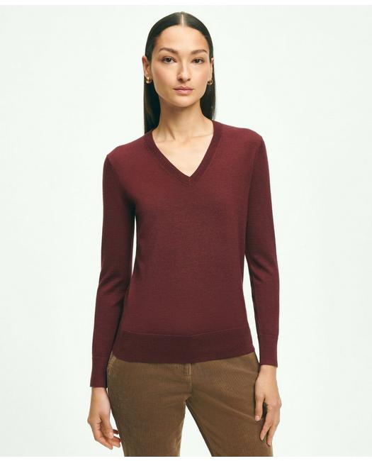 Brooks Brothers Merino Wool V-neck Sweater | Burgundy | Size Medium