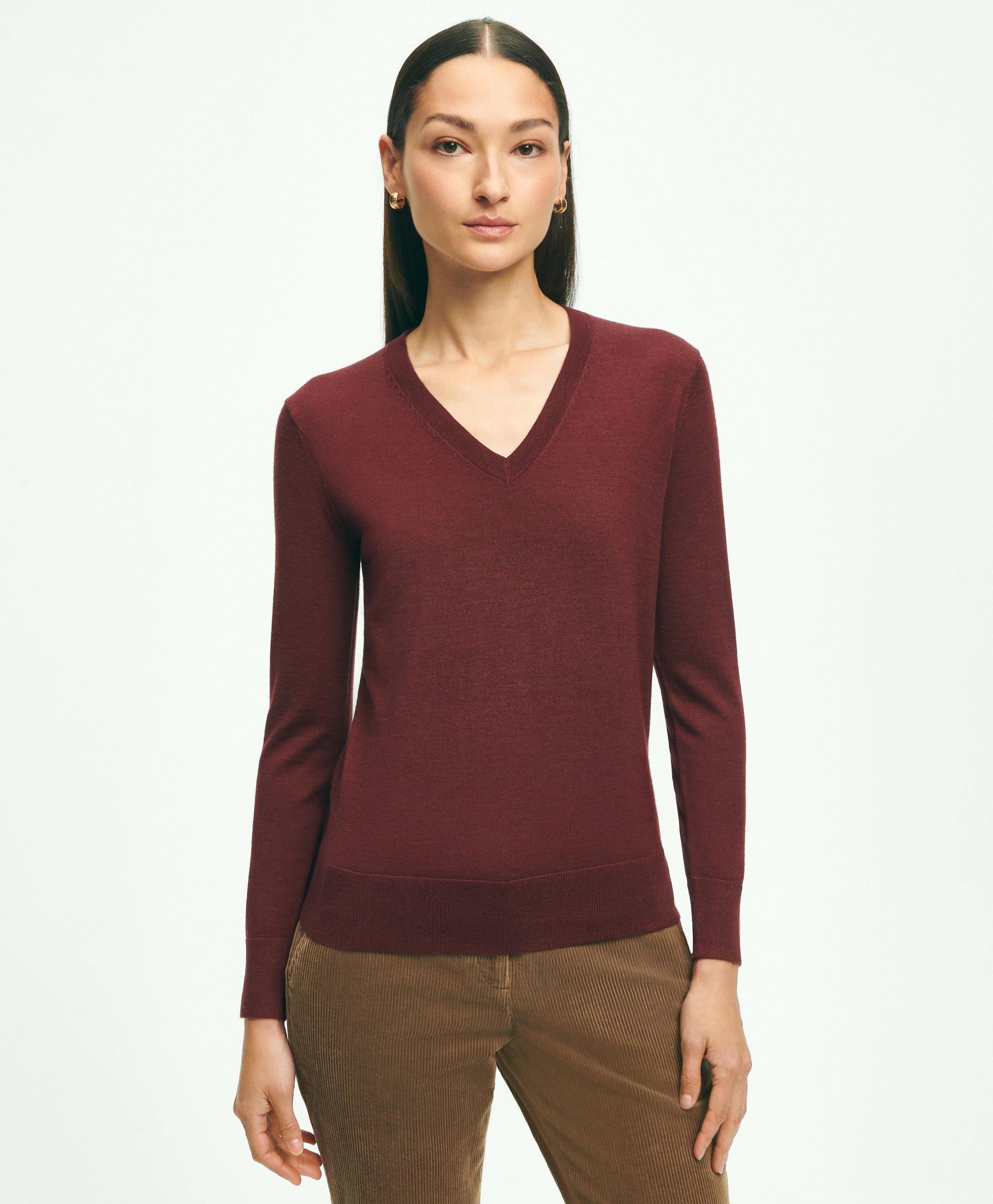 Brooks Brothers Merino Wool V-neck Sweater | Burgundy | Size Large