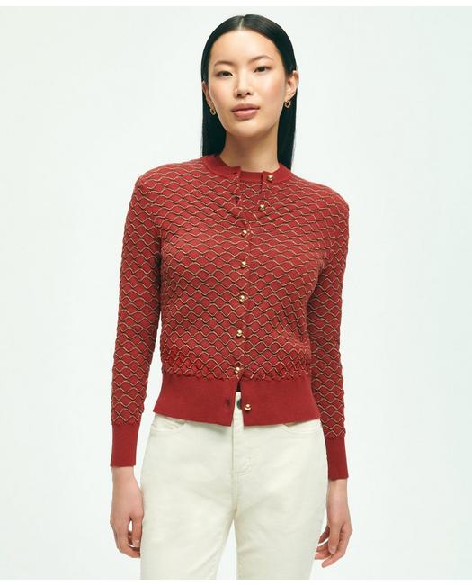 Brooks Brothers Cotton Lunar New Year Shimmer-scale Motif Cardigan | Burgundy | Size Small