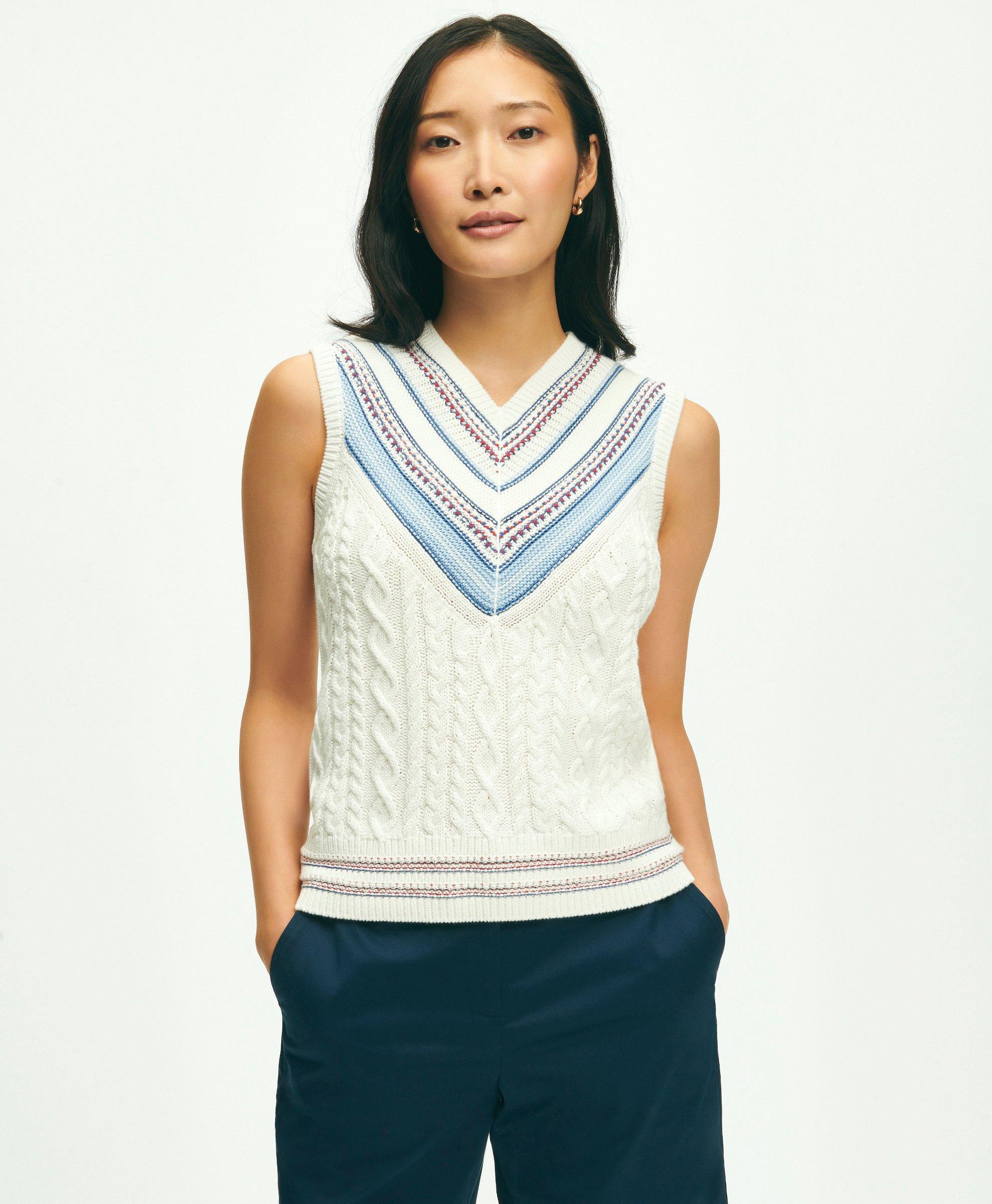 Brooks Brothers V-neck Sleeveless Tennis Sweater In Supima Cotton | White | Size Medium