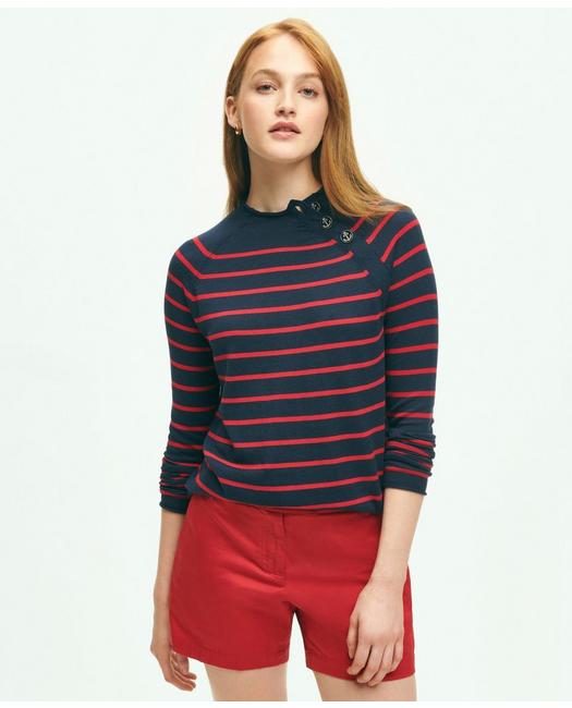 Brooks Brothers Mariner Striped Silk-cotton Sweater | Navy/red | Size Xl In Navy,red
