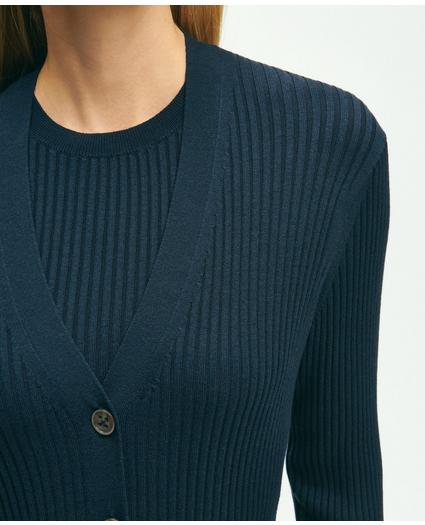 Silk Blend Ribbed V-Neck Cardigan Sweater