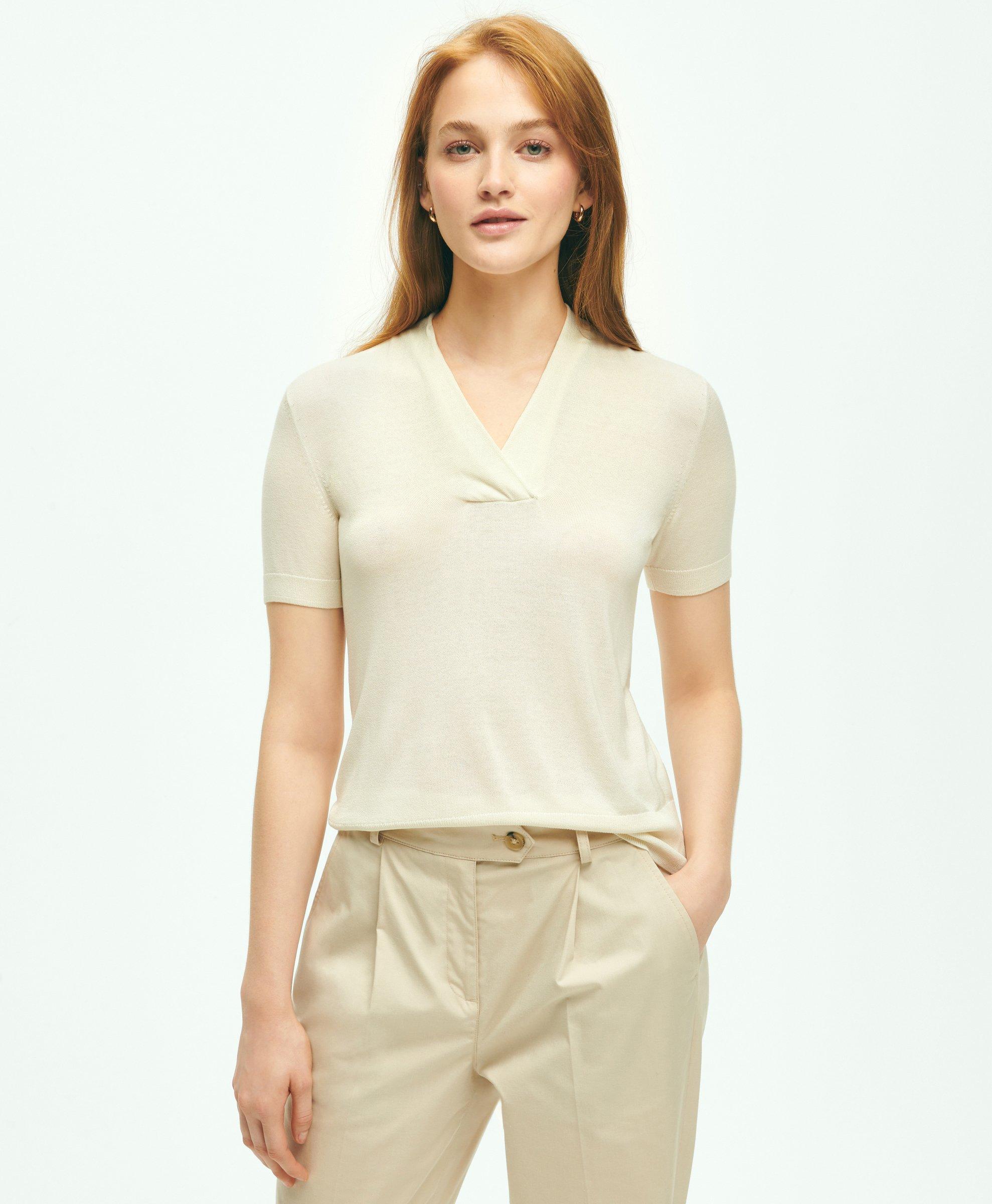 Brooks Brothers Silk Blend Shawl Collar Sweater | Ivory | Size Medium In White