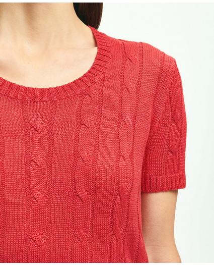 Cable Knit Short-Sleeve Top In Linen Sweater