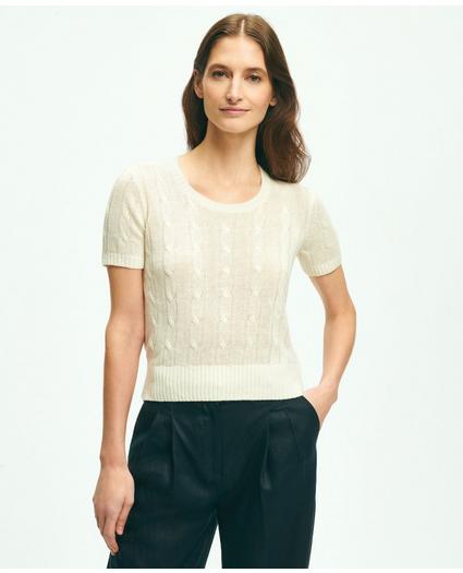 Cable Knit Short-Sleeve Top In Linen Sweater