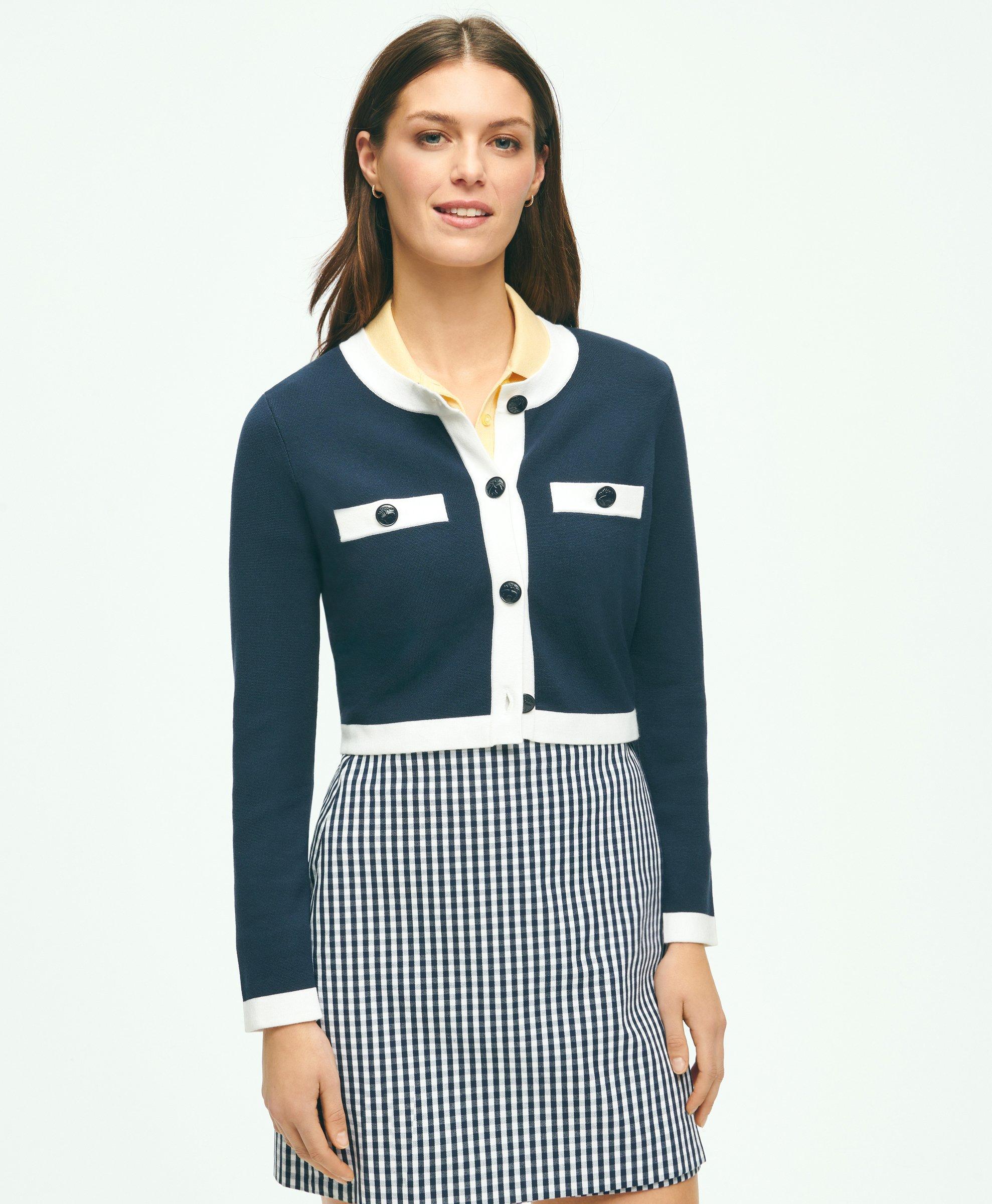 Shop Brooks Brothers Lady Cardigan With Contrast Tipping Sweater | Navy | Size Xs