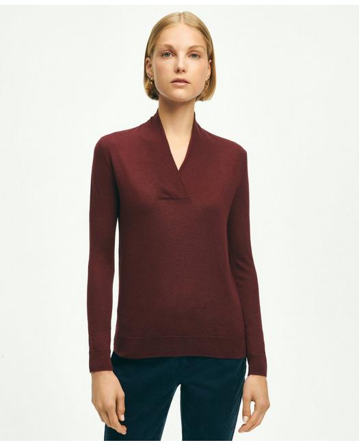 Brooks Brothers Silk-cashmere Shawl-collar Sweater | Burgundy | Size Xs