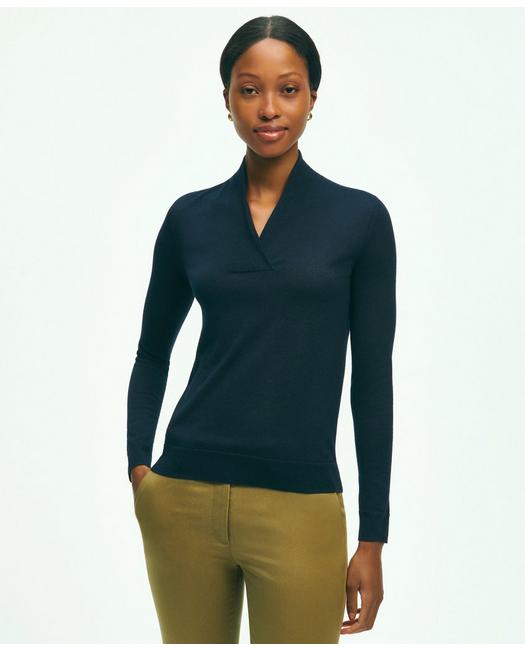 Brooks Brothers Silk-cashmere Shawl-collar Sweater | Dark Navy | Size Xs