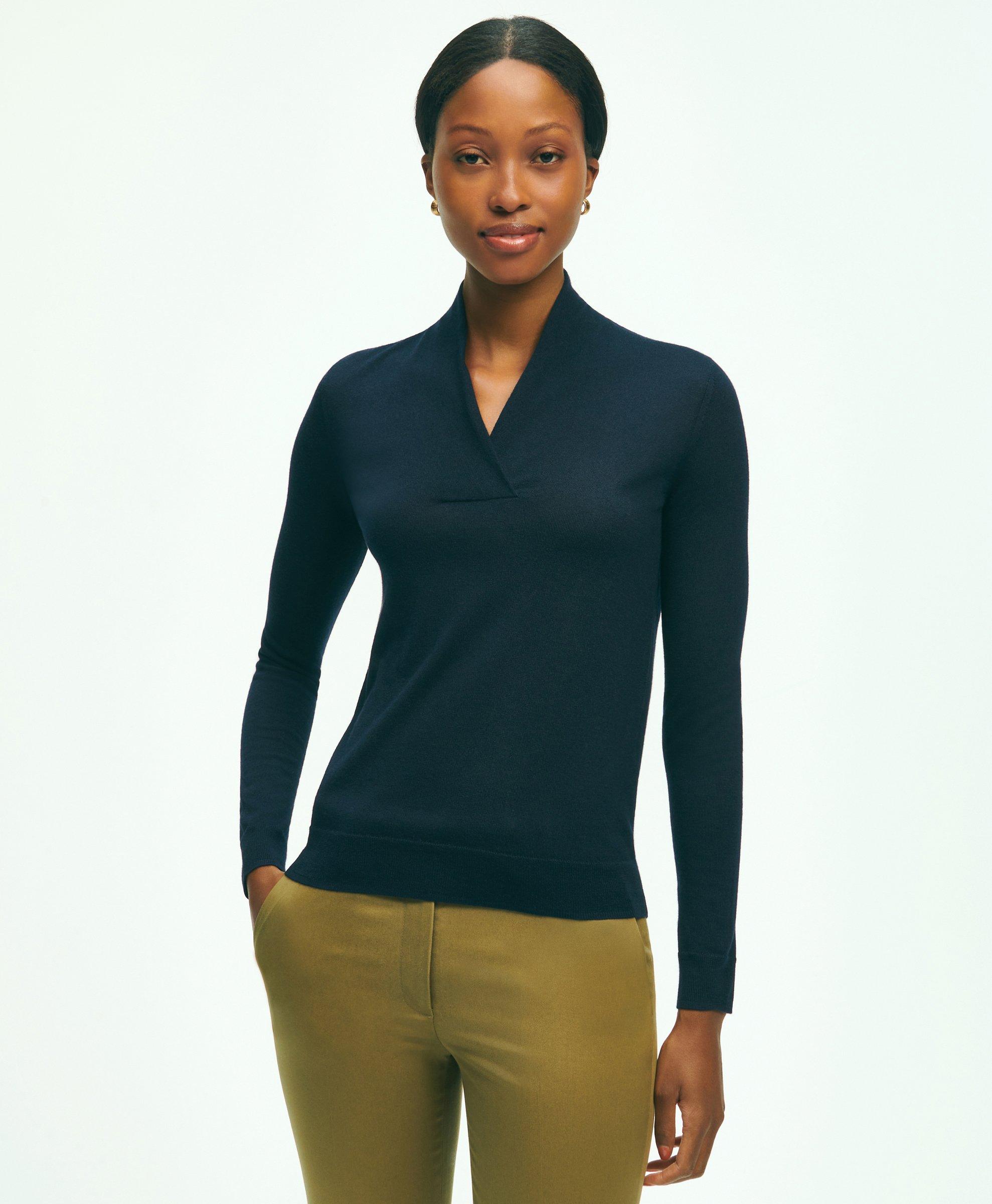 Brooks Brothers Silk-cashmere Shawl-collar Sweater | Dark Navy | Size Xs