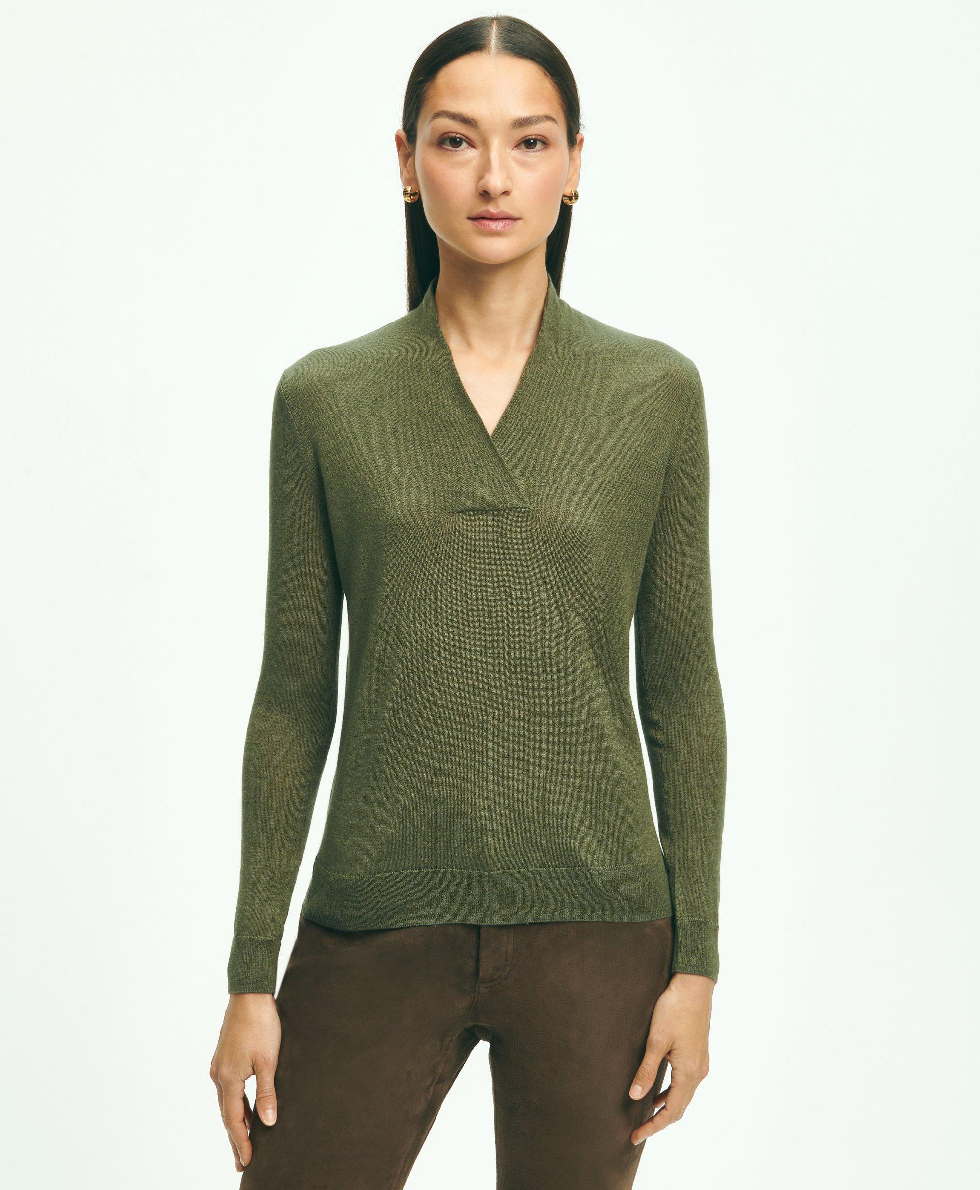 Brooks Brothers Silk-cashmere Shawl-collar Sweater | Olive | Size Xs