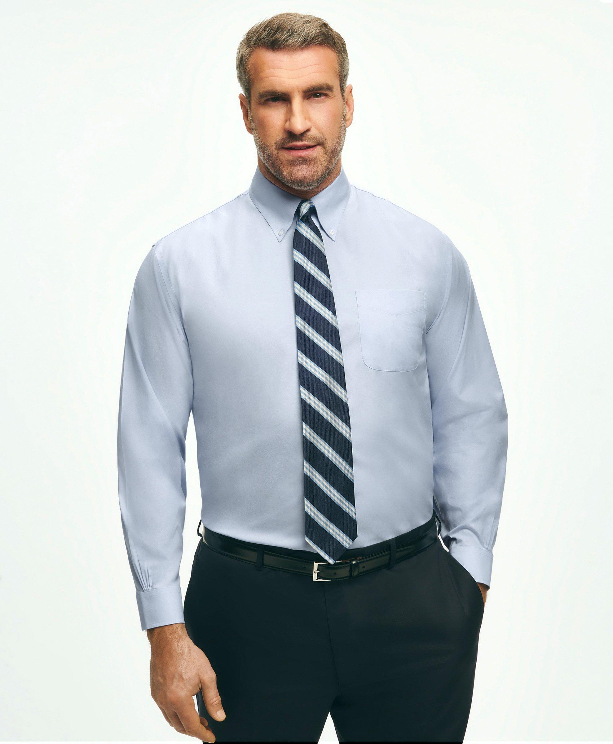 Brooks Brothers Big & Tall Stretch Dress Shirt, Non-iron Pinpoint Button-down Collar In Light Blue