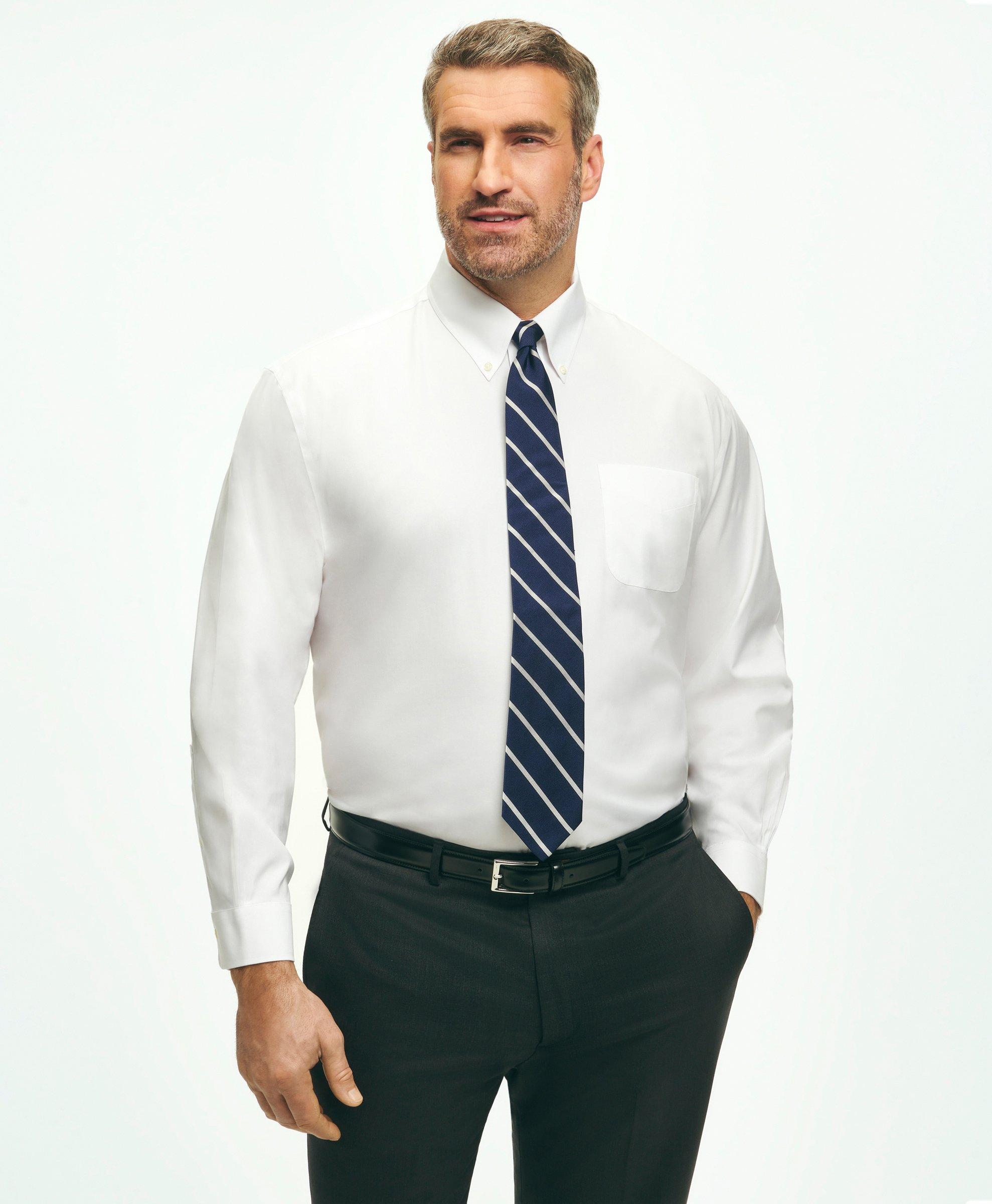 Brooks Brothers Big & Tall Stretch Dress Shirt, Non-iron Pinpoint Button-down Collar In White