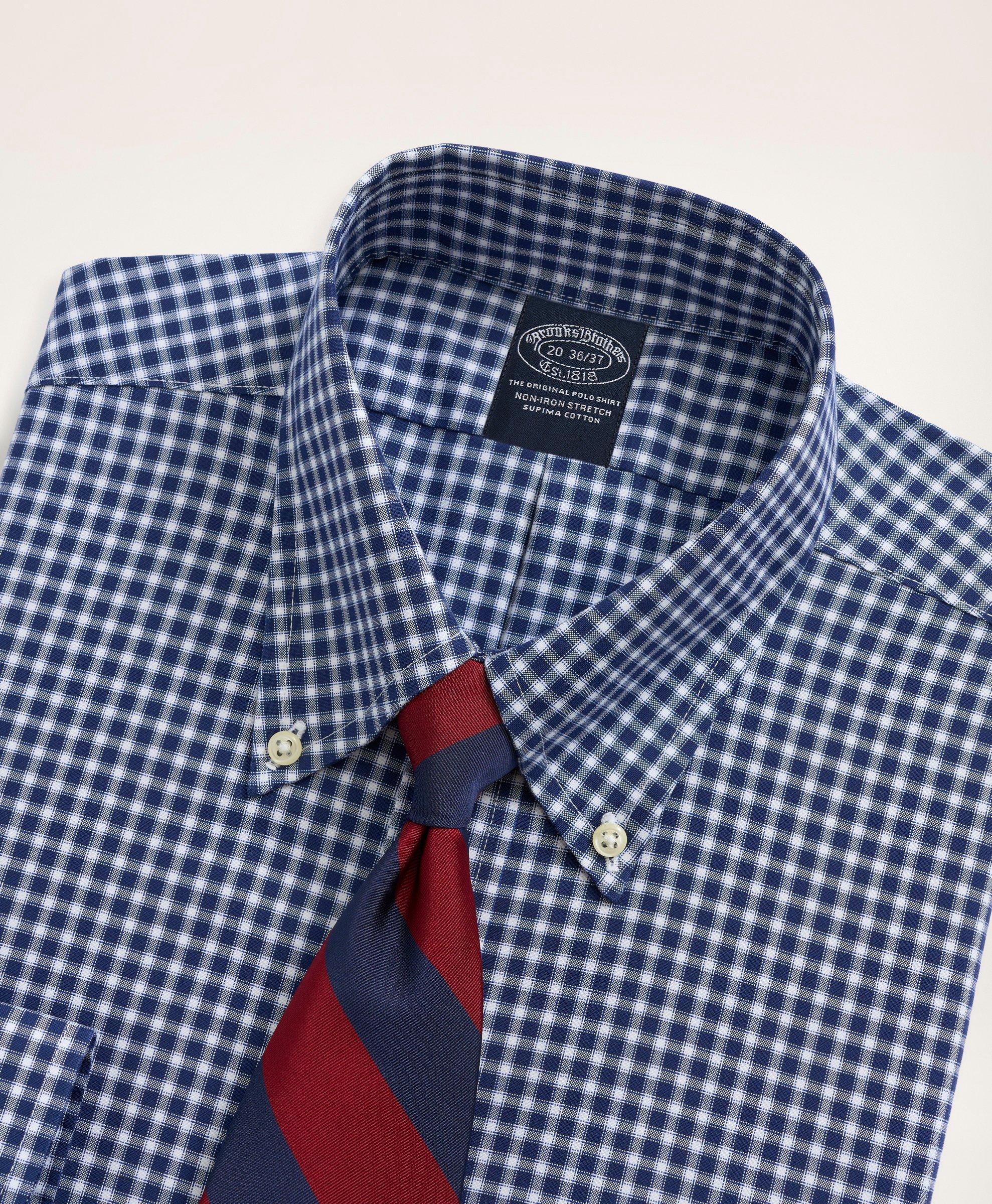 Stretch Big & Tall Dress Shirt, Non-Iron Pinpoint Oxford Button Down Collar Gingham