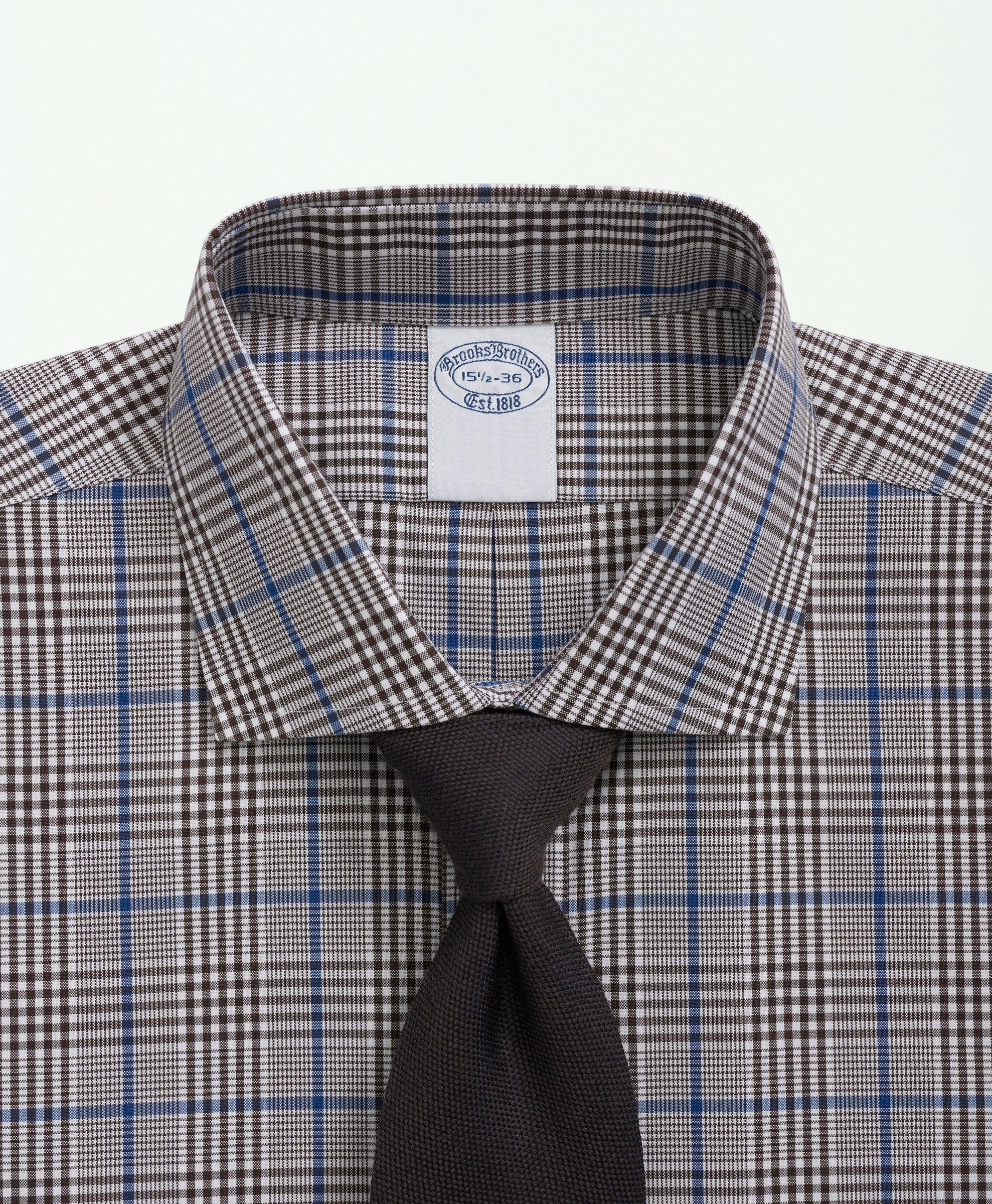 Big & Tall Stretch Supima Cotton Non-Iron Pinpoint English Collar, Glen Plaid Dress Shirt