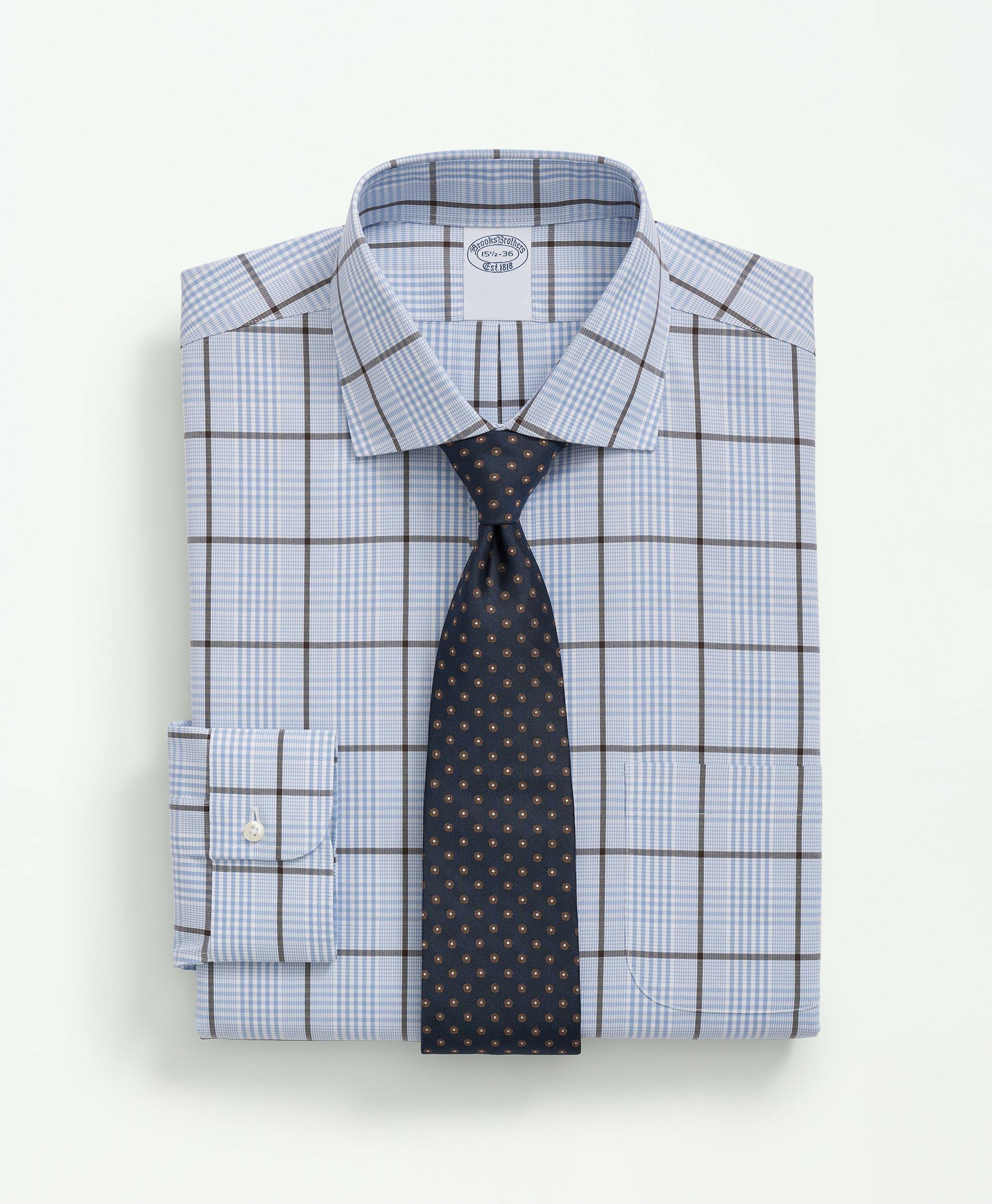 Big & Tall Stretch Supima Cotton Non-Iron Pinpoint English Collar, Glen Plaid Dress Shirt