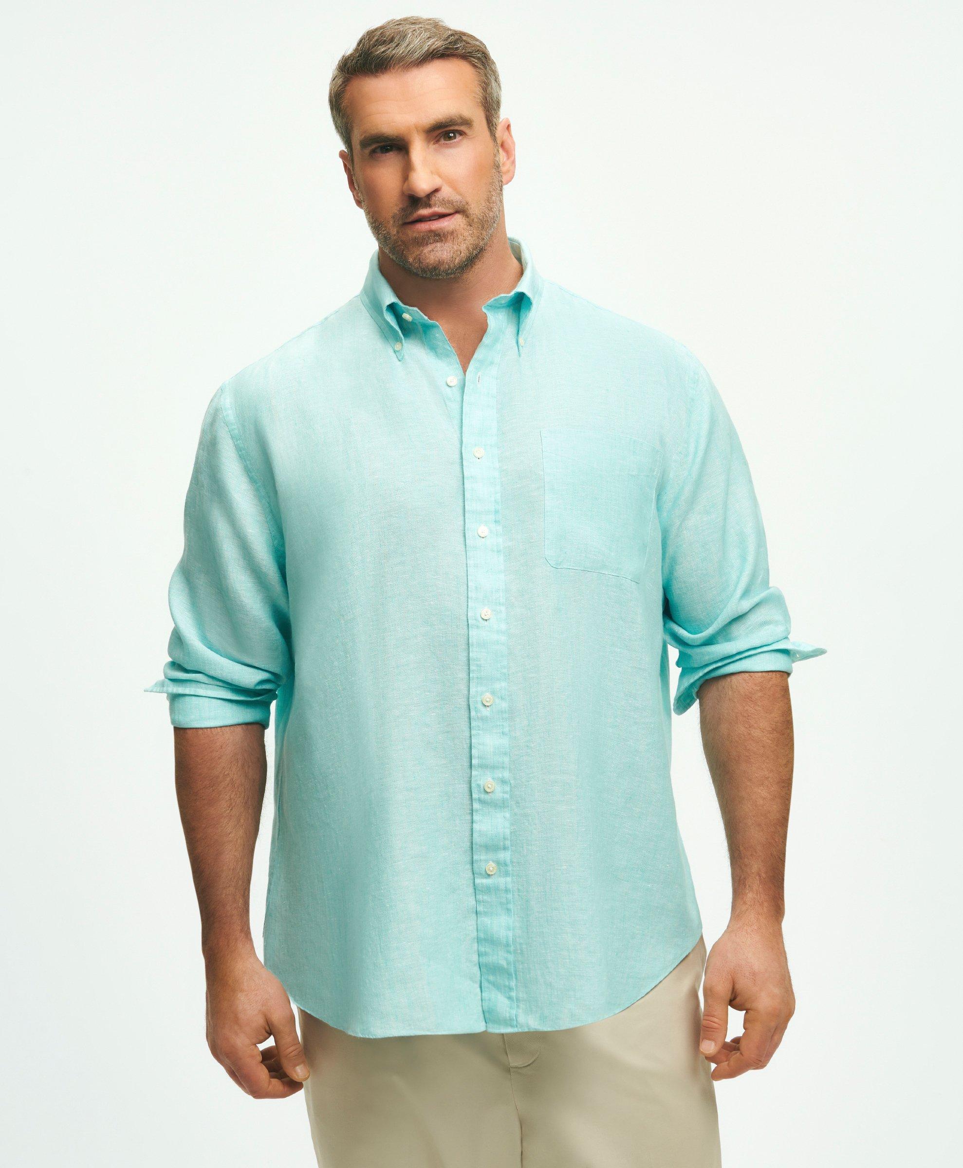 Brooks Brothers Big & Tall Sport Shirt, Irish Linen | Marine Blue | Size 1x