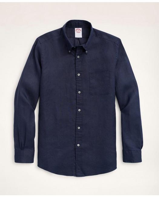 Brooks Brothers Big & Tall Sport Shirt, Irish Linen | Navy | Size 3x