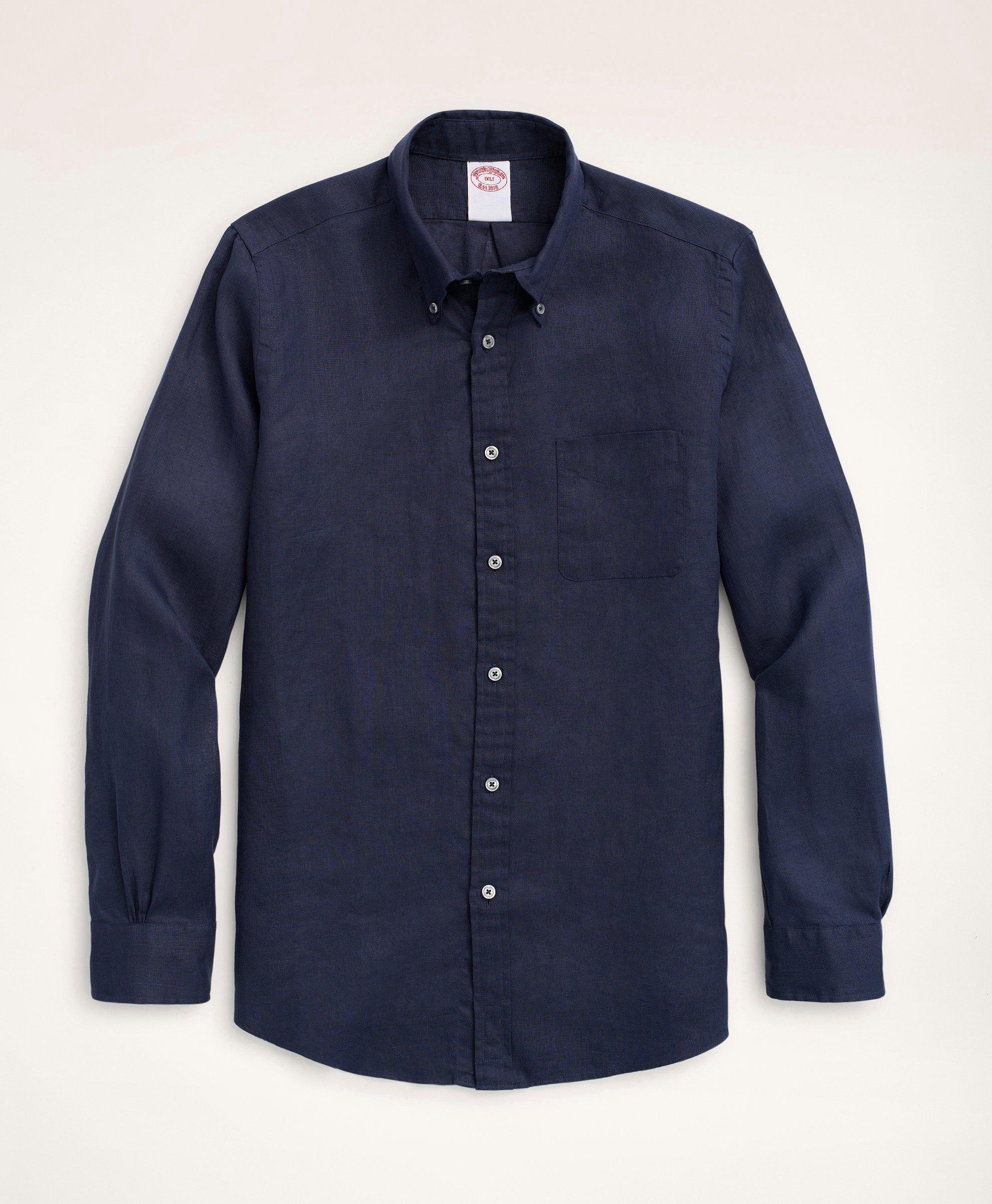 Brooks Brothers Big & Tall Sport Shirt, Irish Linen | Navy | Size 2x