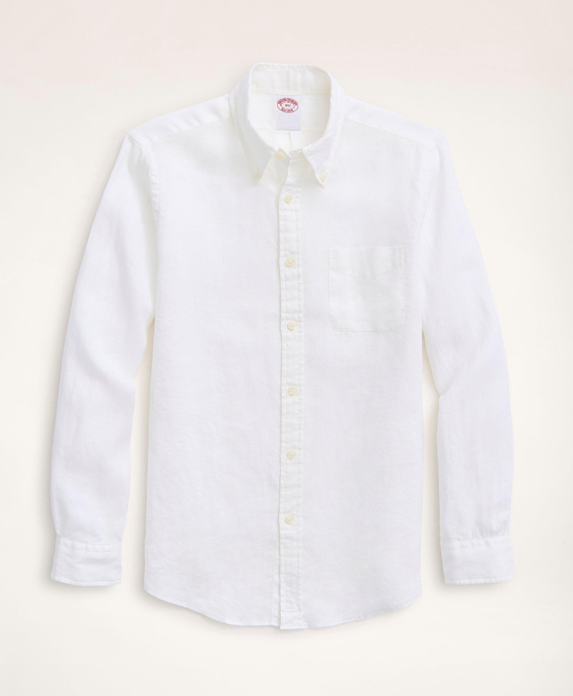 Brooks Brothers Big & Tall Sport Shirt, Irish Linen | White | Size 1x Tall