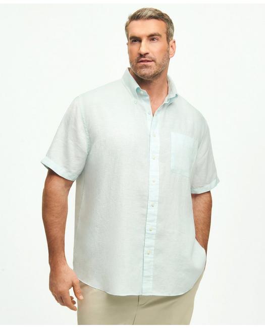 Brooks Brothers Big & Tall Sport Shirt, Short-sleeve Irish Linen | Aqua | Size 3x Tall