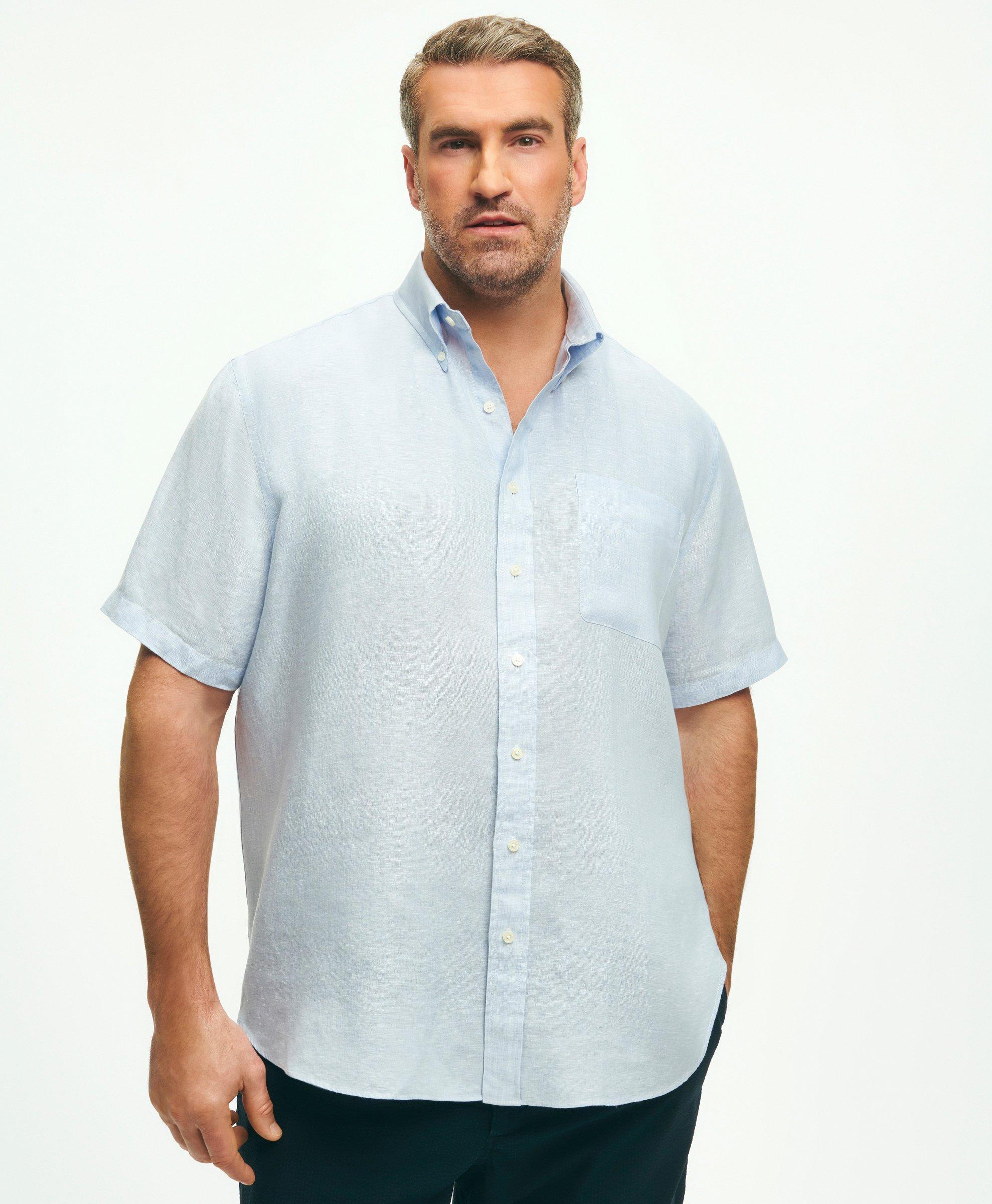 Brooks Brothers Big & Tall Sport Shirt, Short-sleeve Irish Linen | Light Blue | Size 3x