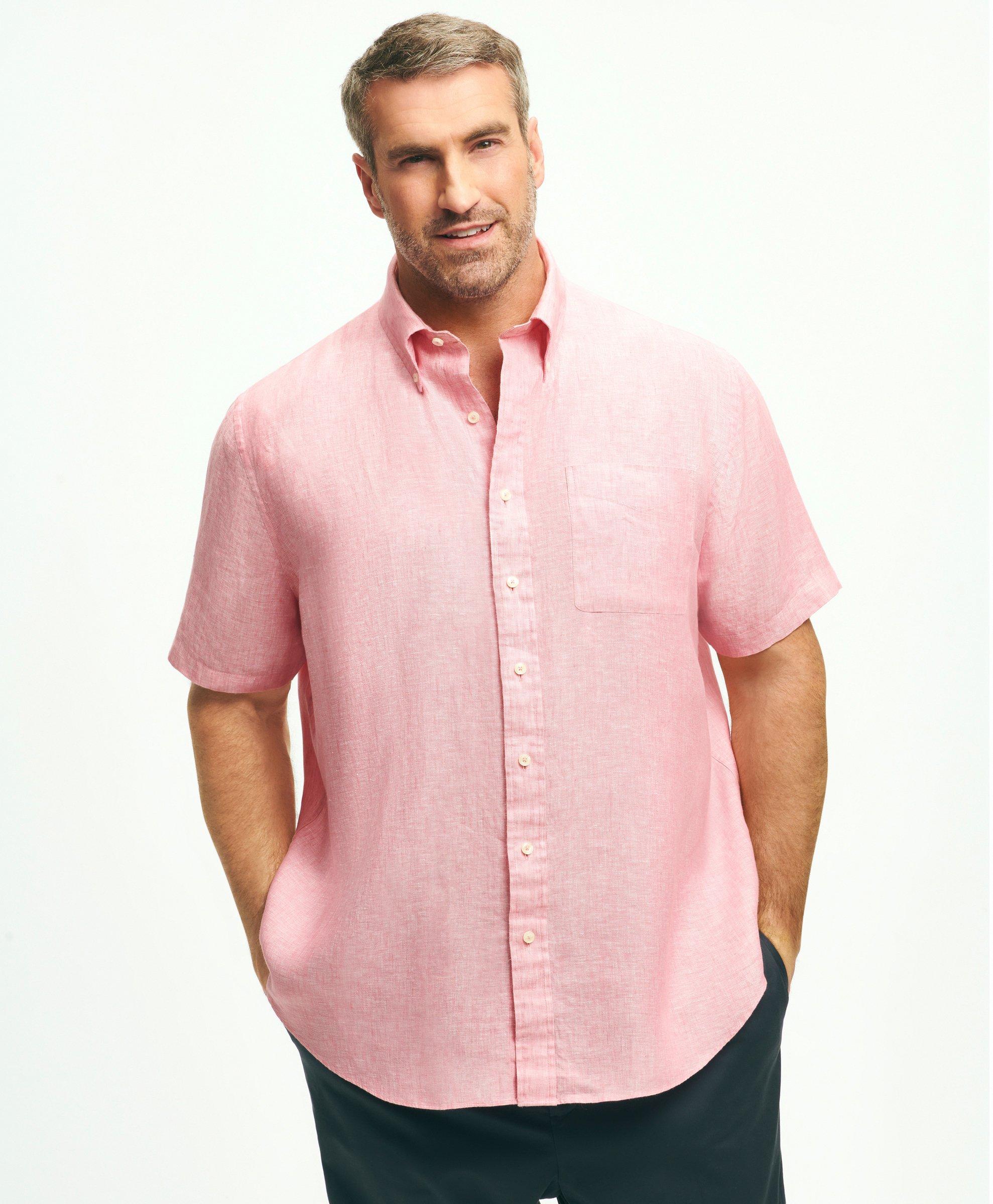 Shop Brooks Brothers Big & Tall Sport Shirt, Short-sleeve Irish Linen | Red | Size 3x Tall