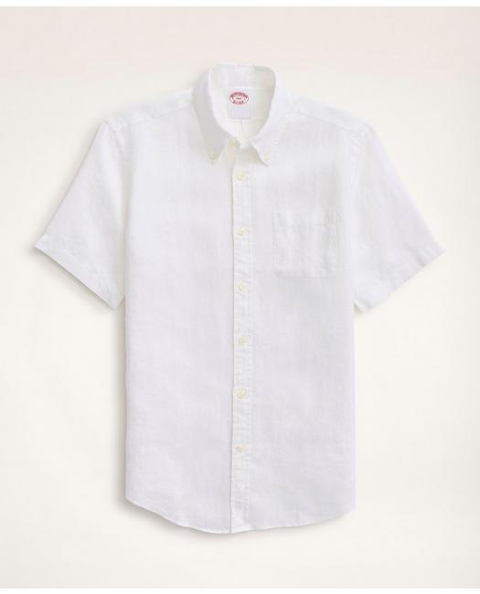 Brooks Brothers Big & Tall Sport Shirt, Short-sleeve Irish Linen | White | Size 3x Tall
