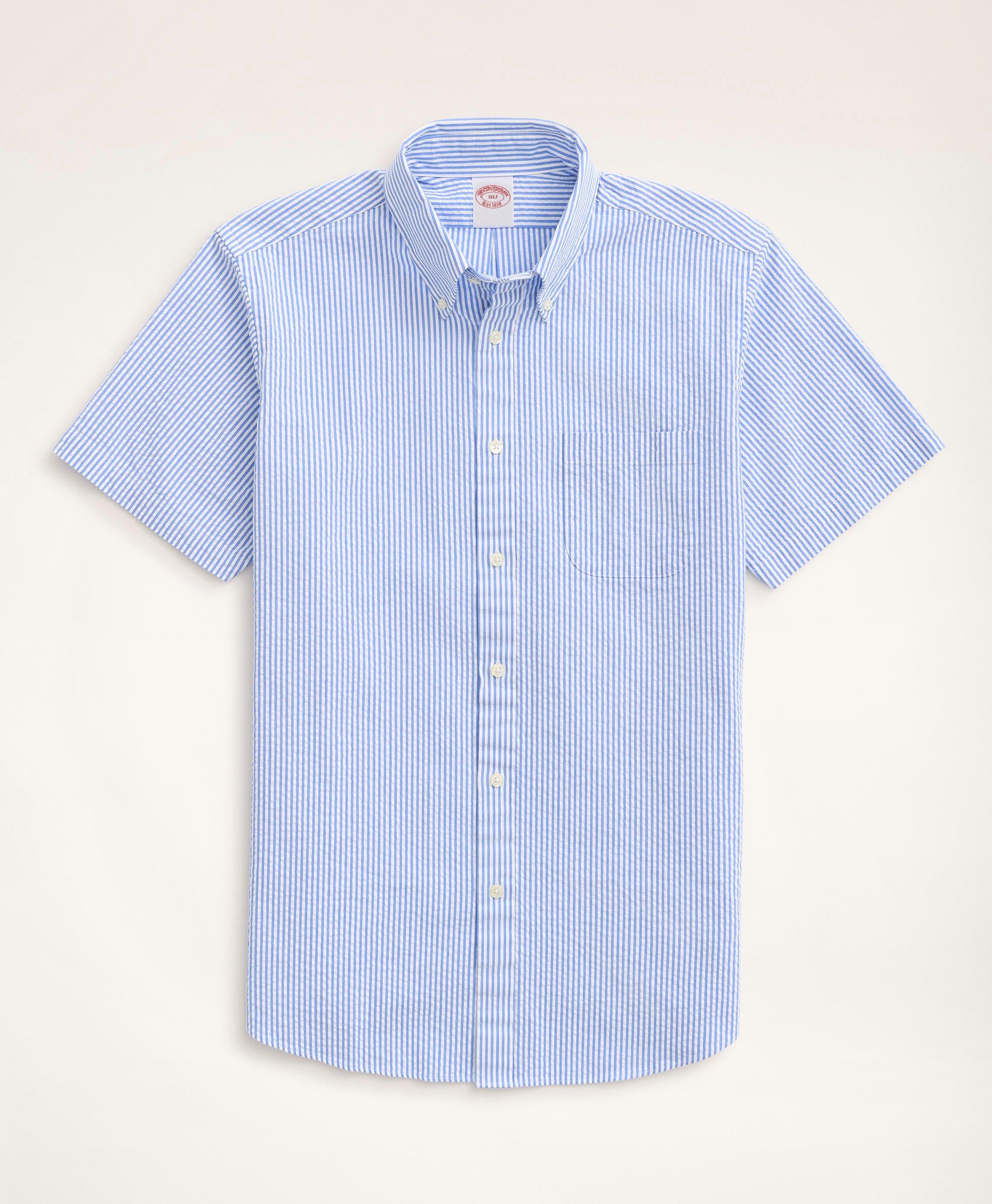Brooks Brothers Big & Tall Sport Shirt, Short-sleeve Seersucker Stripe In Red