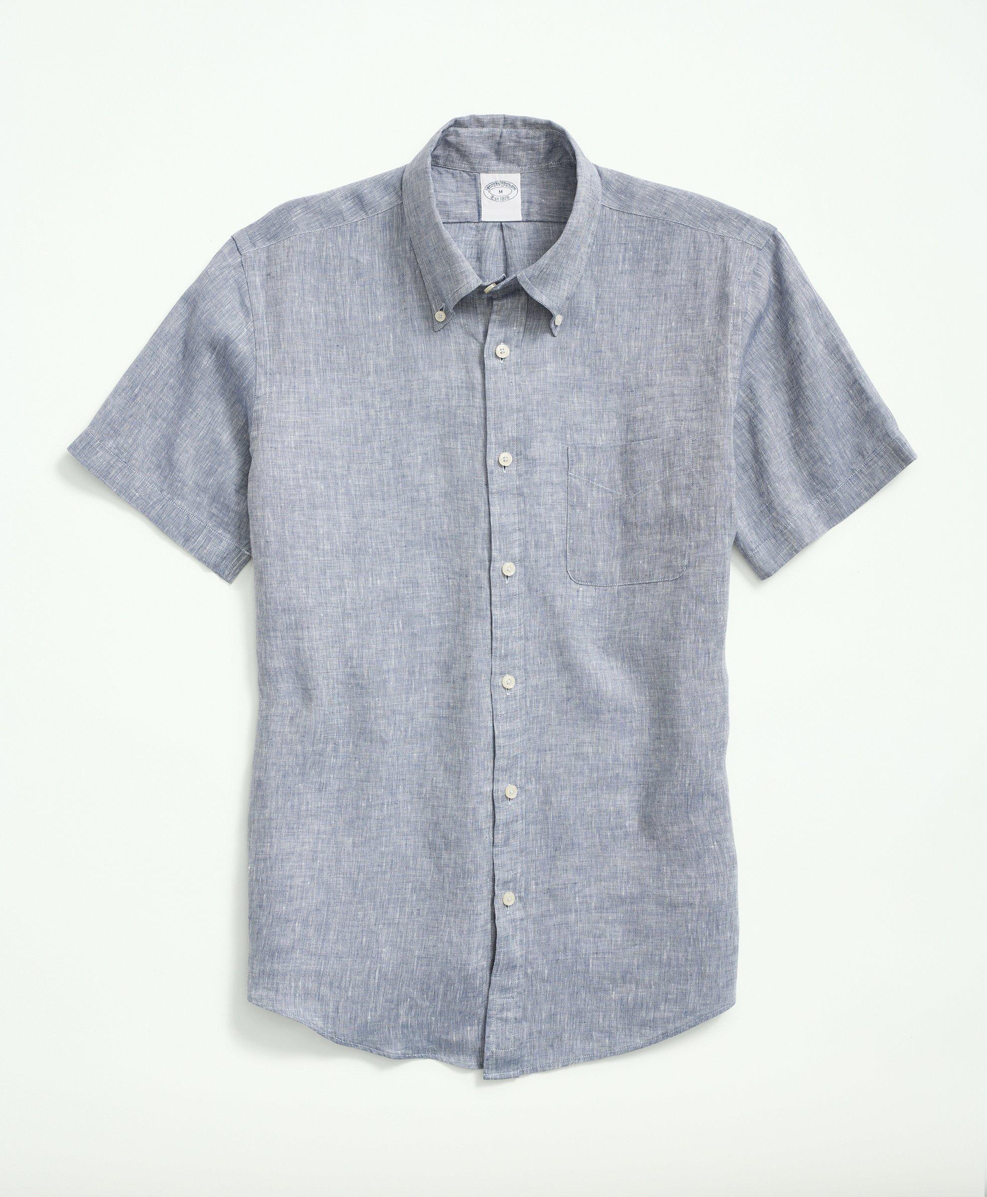 Brooks Brothers Big & Tall Irish Linen Short-sleeve Sport Shirt | Dark Blue | Size 4x