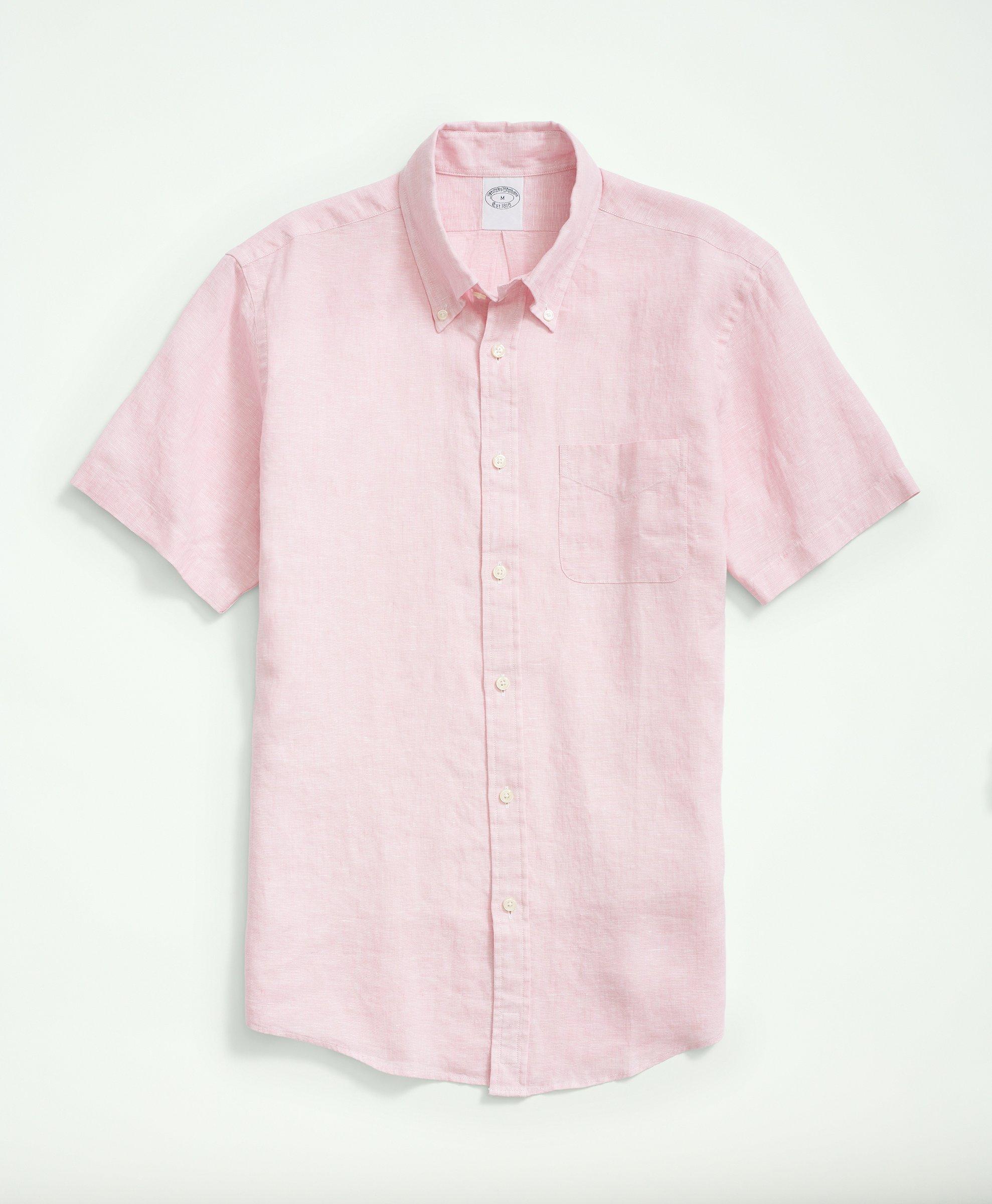 Brooks Brothers Big & Tall Irish Linen Short-sleeve Sport Shirt In Pink