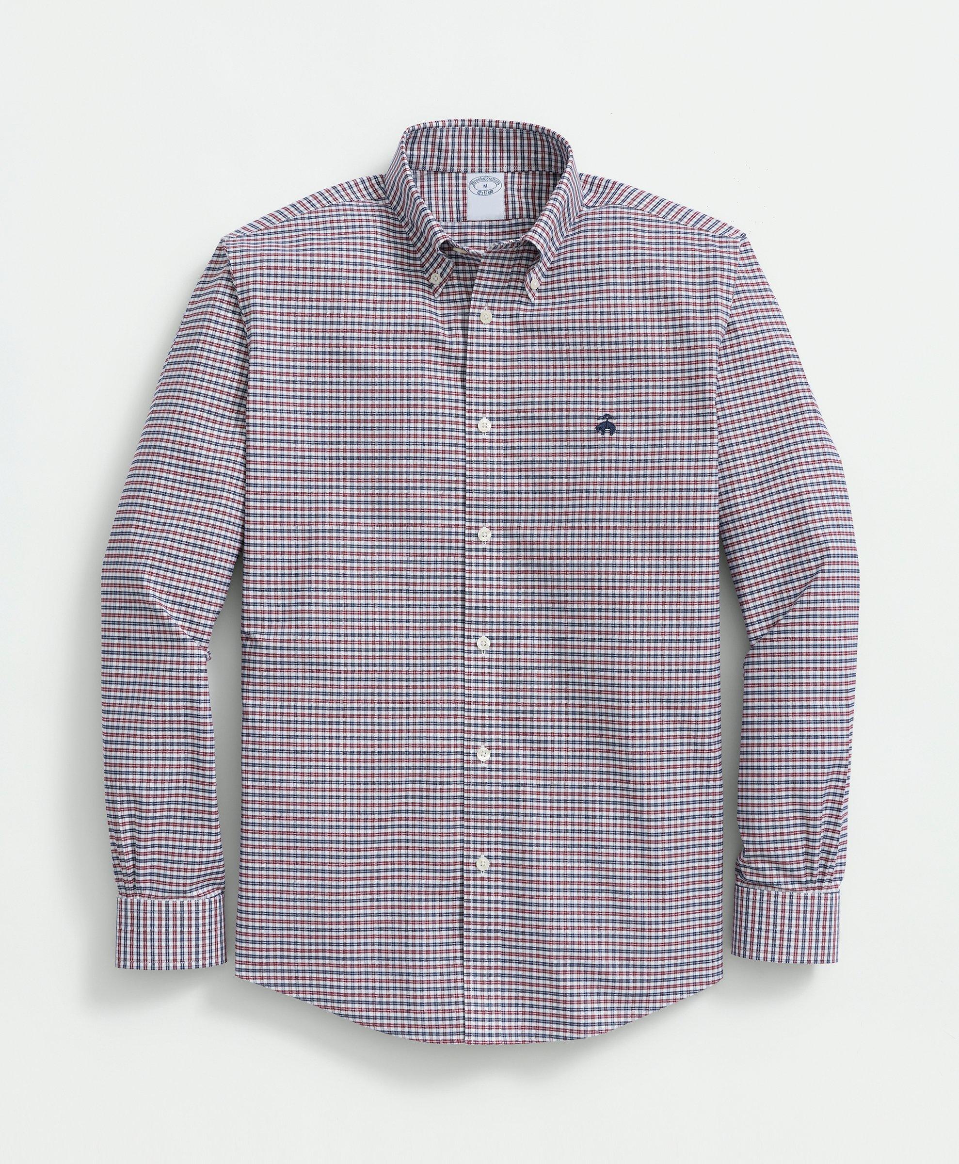 Big & Tall Stretch Cotton Non-Iron Oxford Polo Button-Down Collar, Mini-Graph Check Shirt