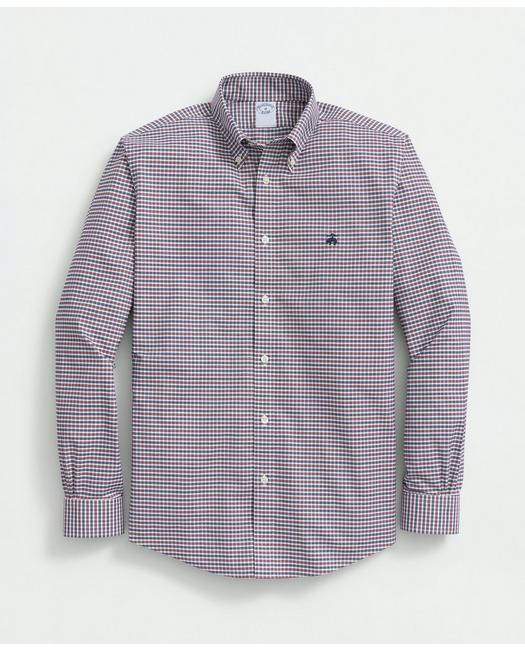 Brooks Brothers Big & Tall Stretch Cotton Non-iron Oxford Polo Button-down Collar, Mini-graph Check Shirt | Dark Red