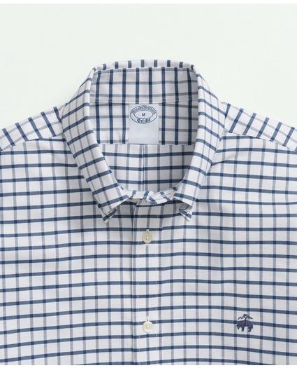 Big & Tall Stretch Non-Iron Oxford Polo Button Down Collar, Windowpane Shirt