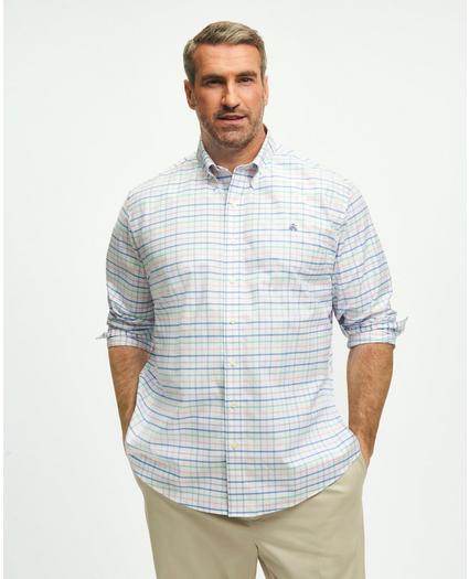 Big & Tall Stretch Cotton Non-Iron Oxford Polo Button Down Collar, Multi Windowpane Shirt