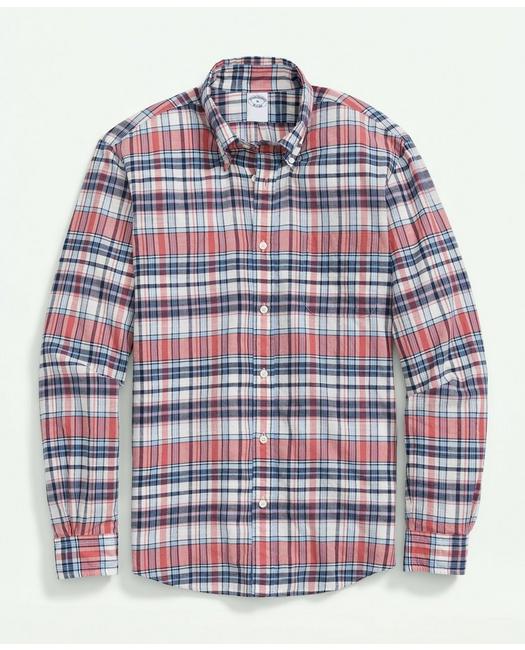 Brooks Brothers Big & Tall Washed Cotton Madras Button-down Collar Sport Shirt | Red | Size 2x