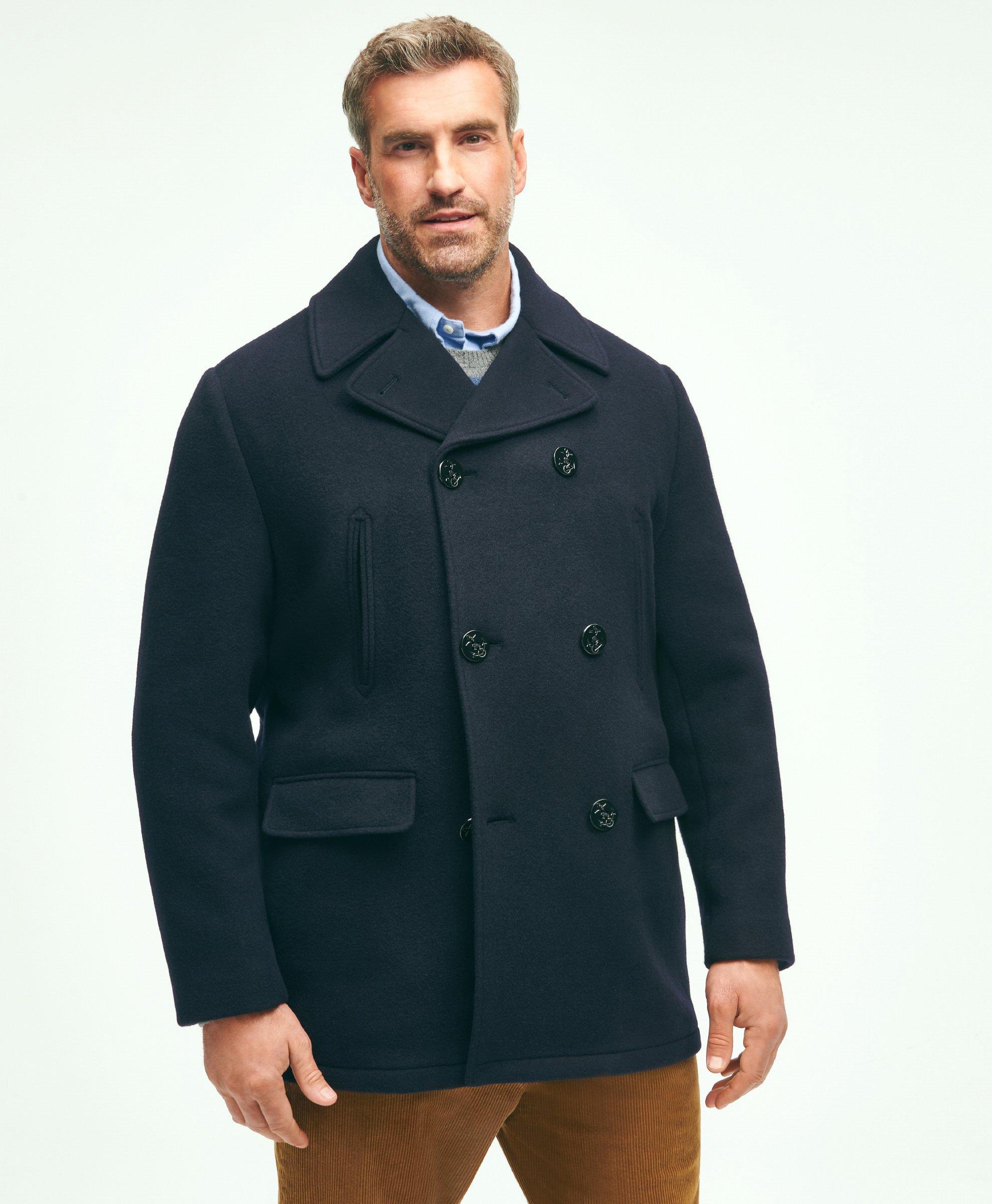 Brooks Brothers Big & Tall Classic Wool Pea Coat In Navy