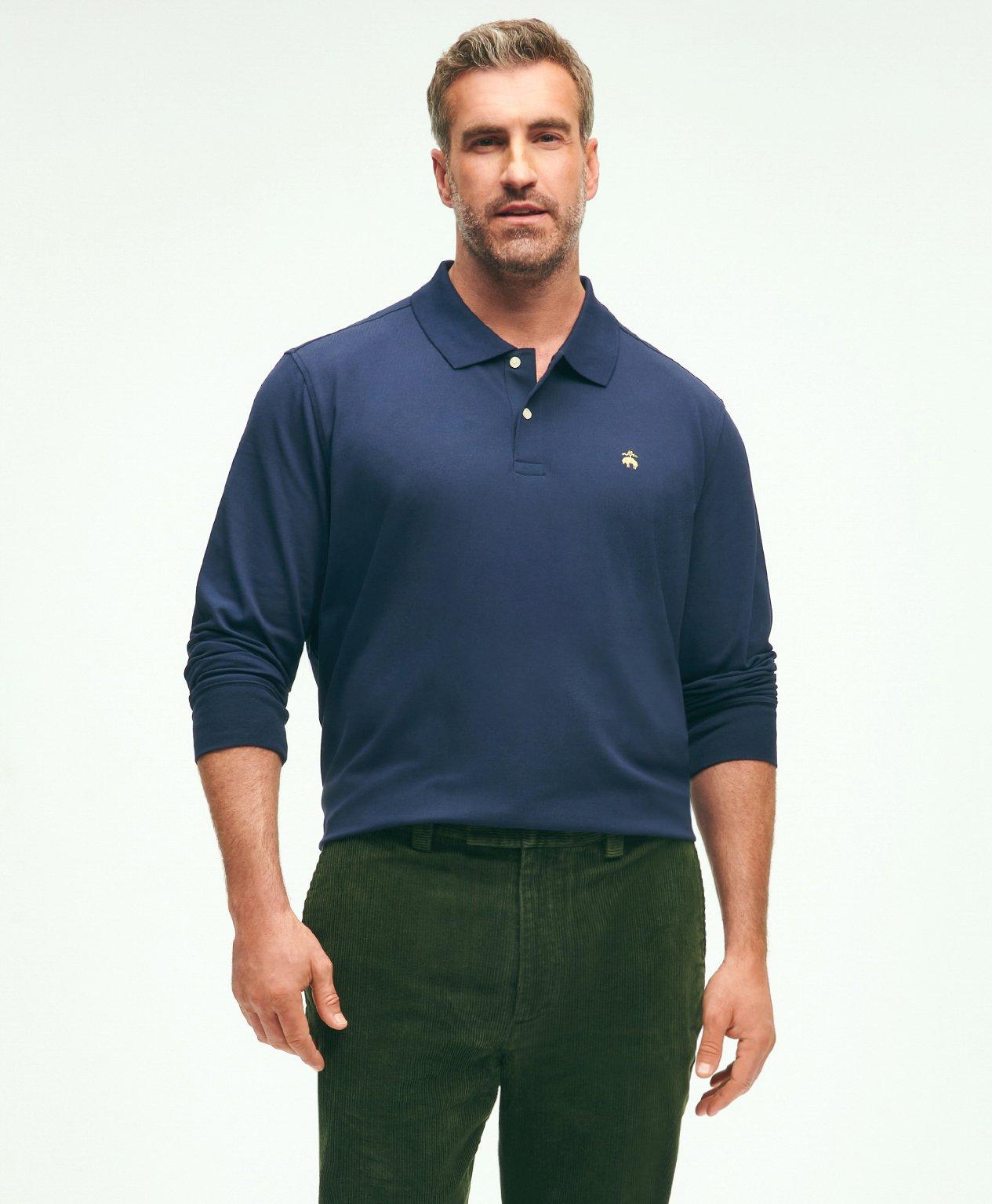 Brooks Brothers Golden Fleece Big & Tall Stretch Supima Long-sleeve Polo Shirt In Navy