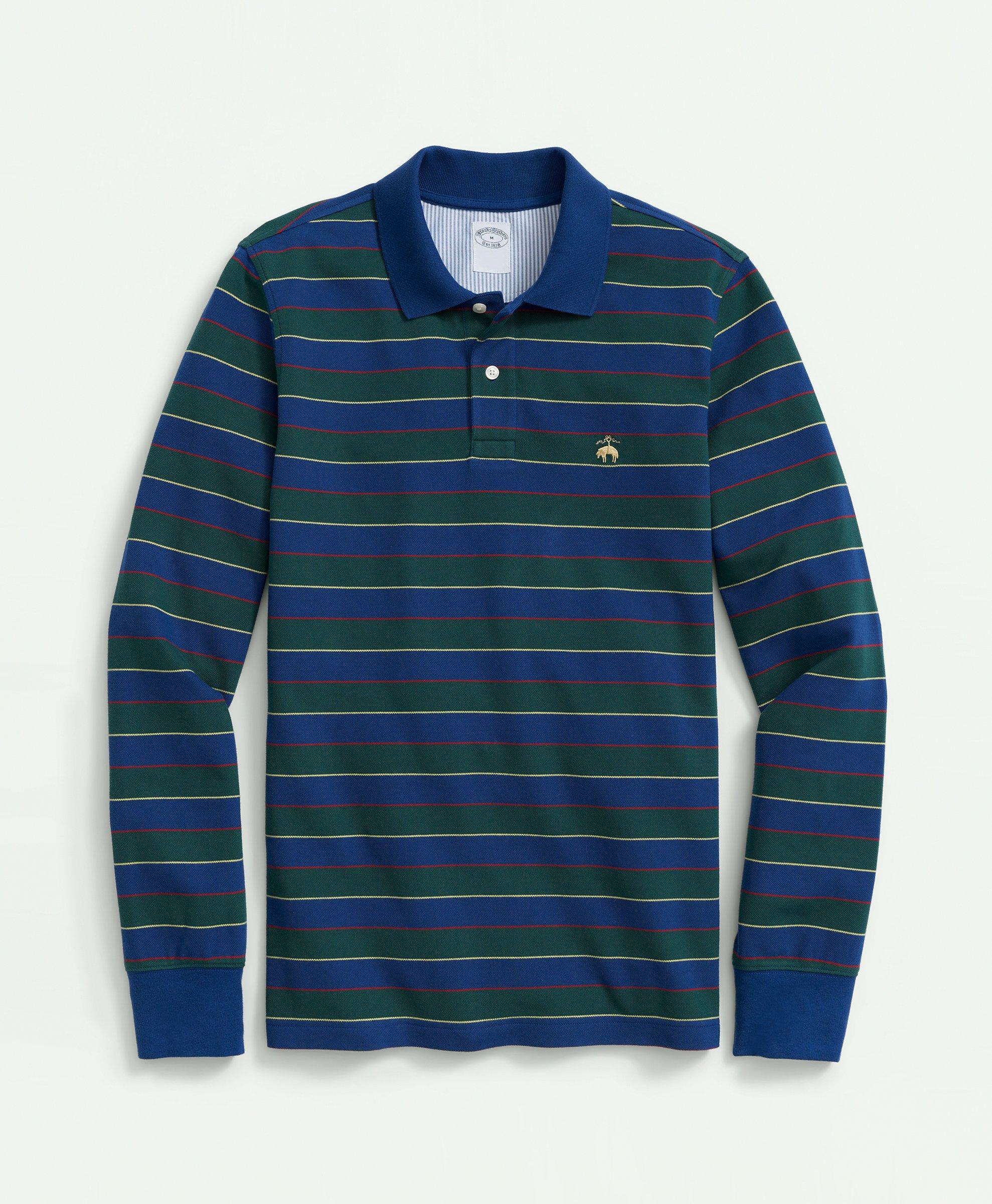 Long sleeve microtextured cotton polo shirt · Blue, Cream, Moss Green,  Greyish Green, Black · Polo Shirts And T-shirts