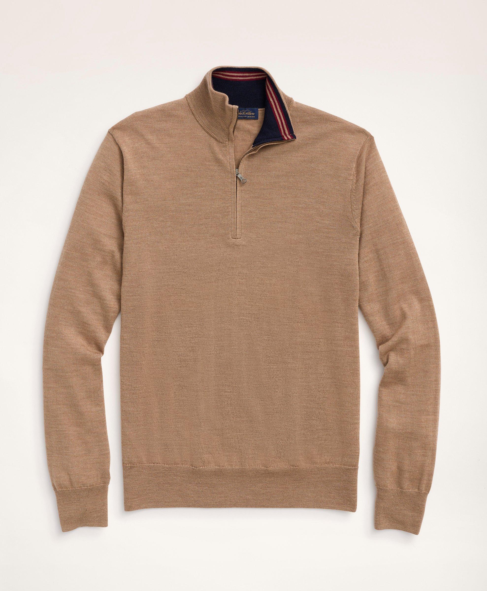 Brooks Brothers Big & Tall Merino Half-zip Sweater | Camel | Size 4x Tall