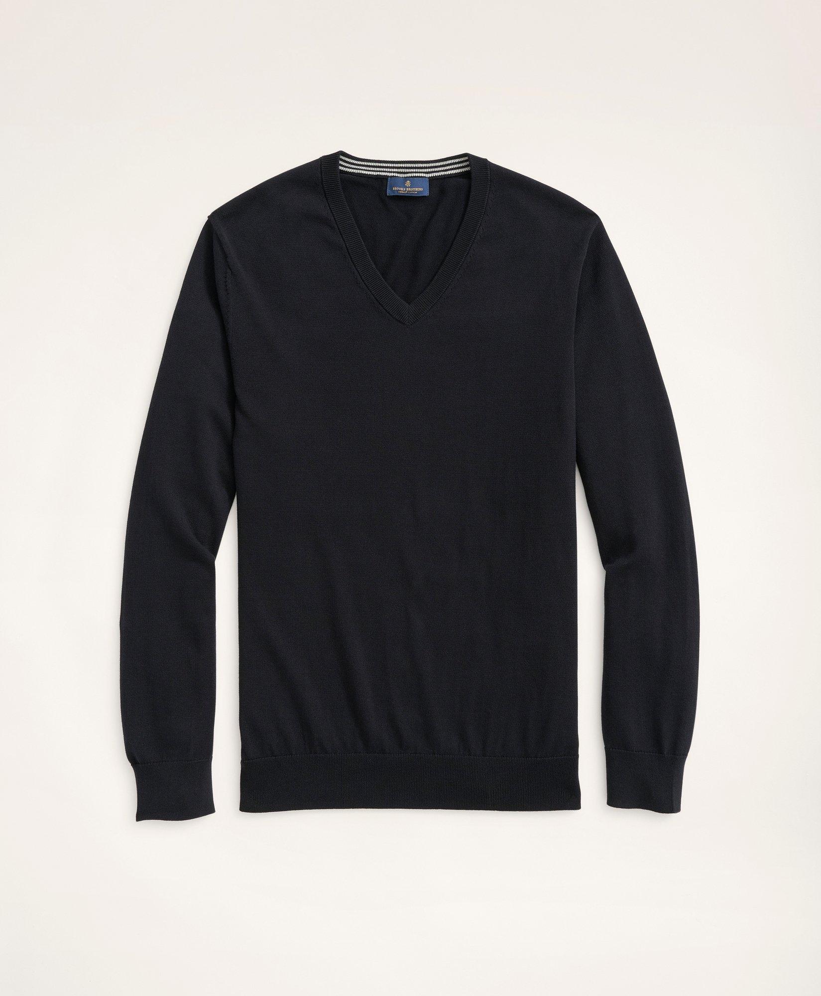 Brooks Brothers Big & Tall Supima Cotton V-neck Sweater | Black | Size 4x
